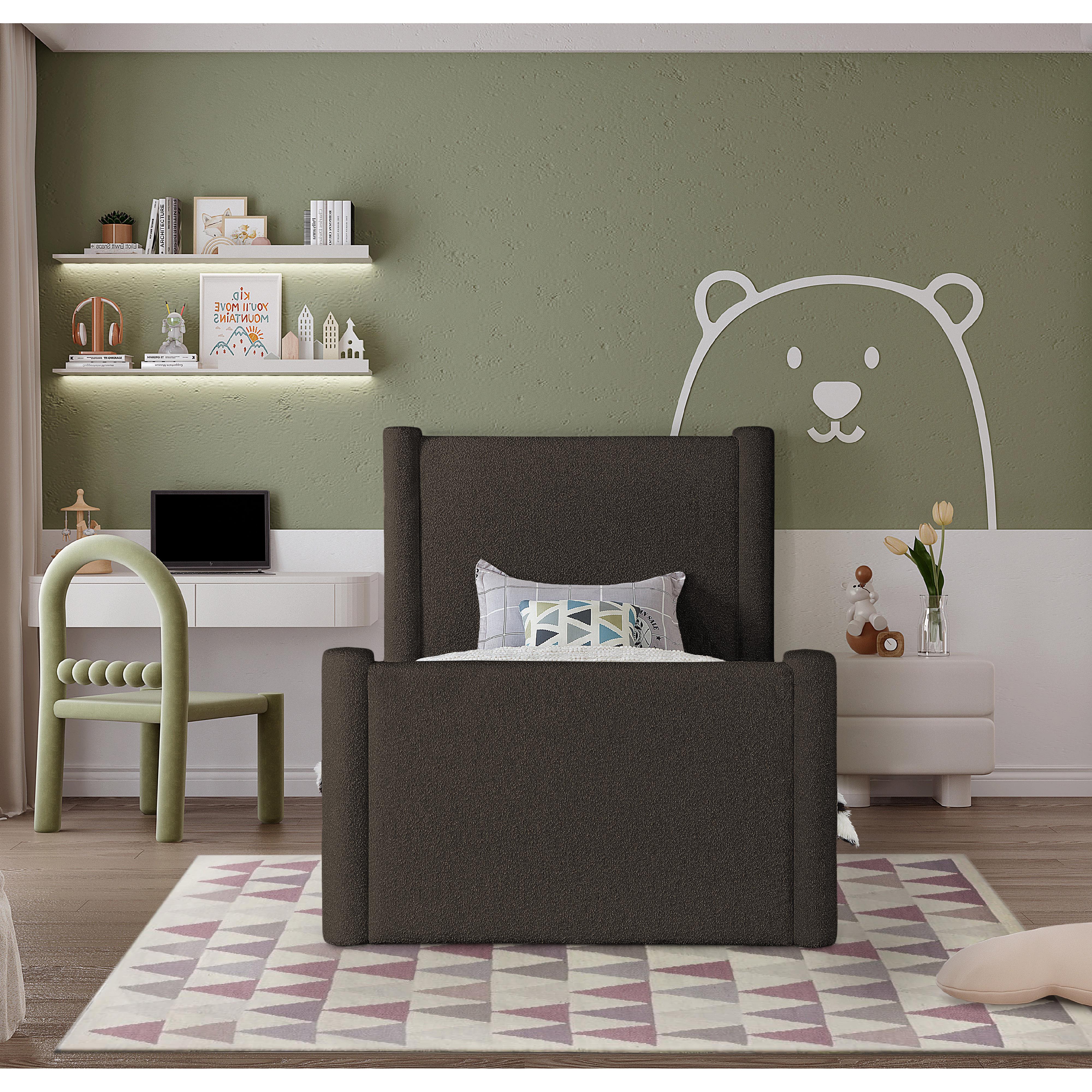 Meridian Elias Brown Boucle Fabric Twin Bed