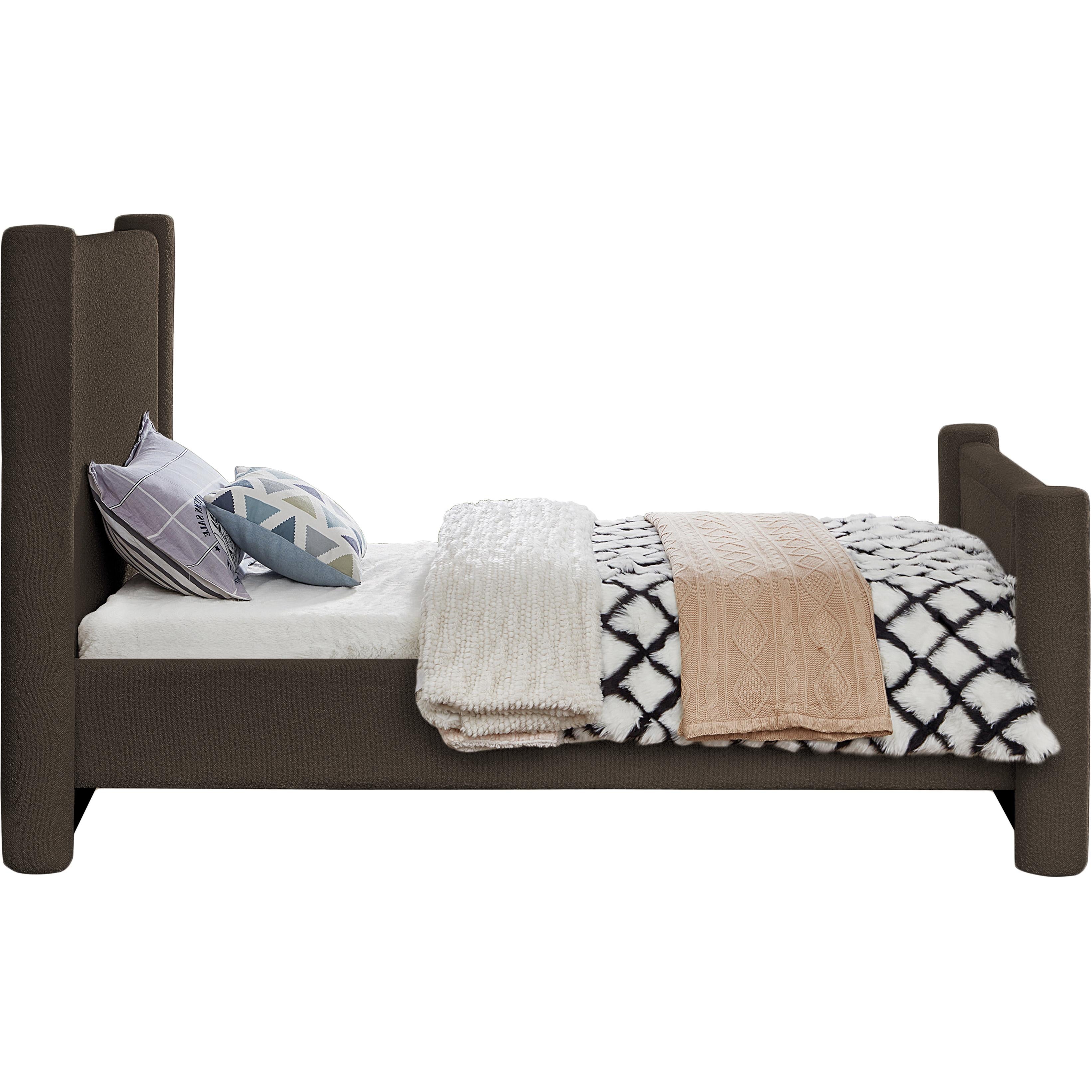 Meridian Elias Brown Boucle Fabric Twin Bed