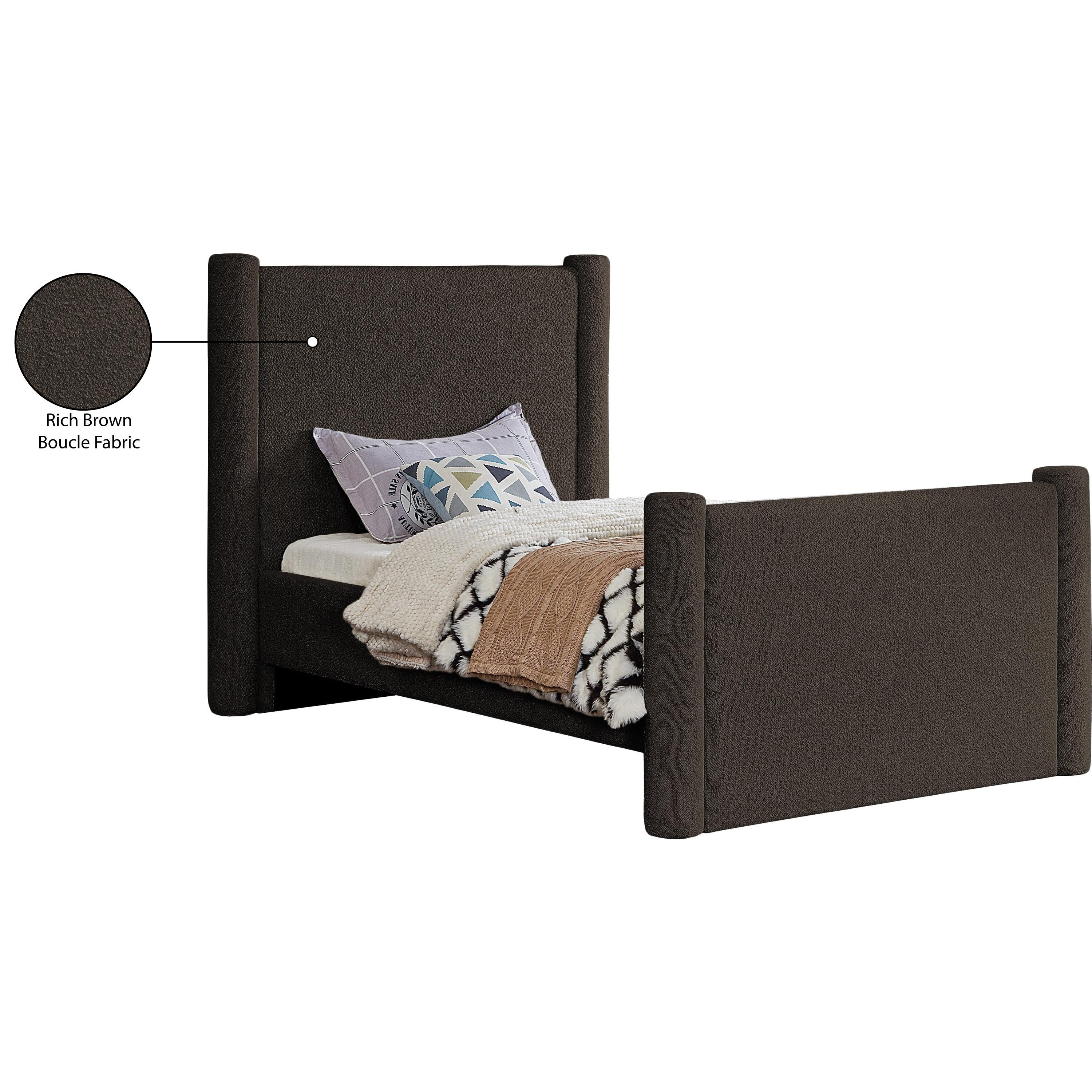 Meridian Elias Brown Boucle Fabric Twin Bed