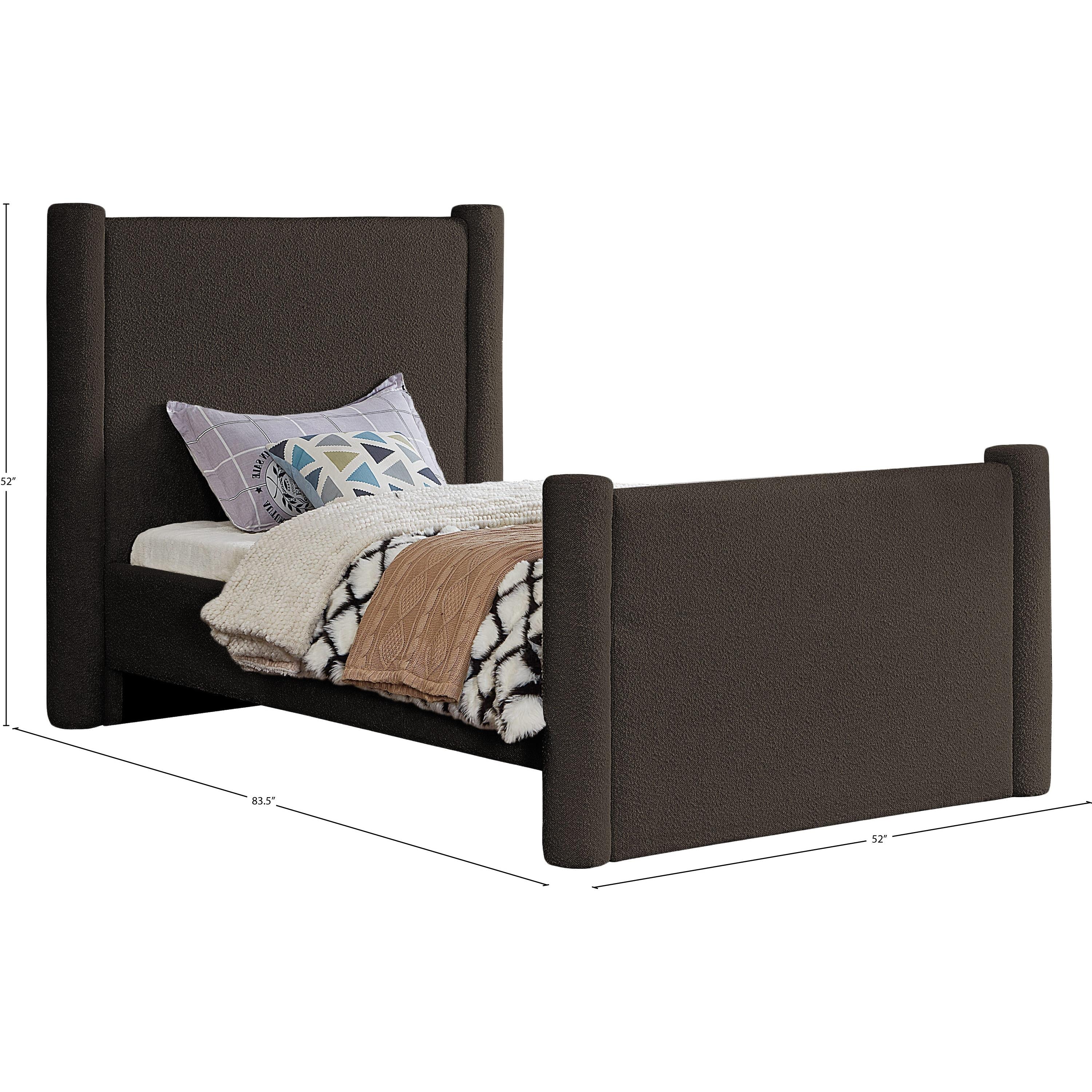 Meridian Elias Brown Boucle Fabric Twin Bed