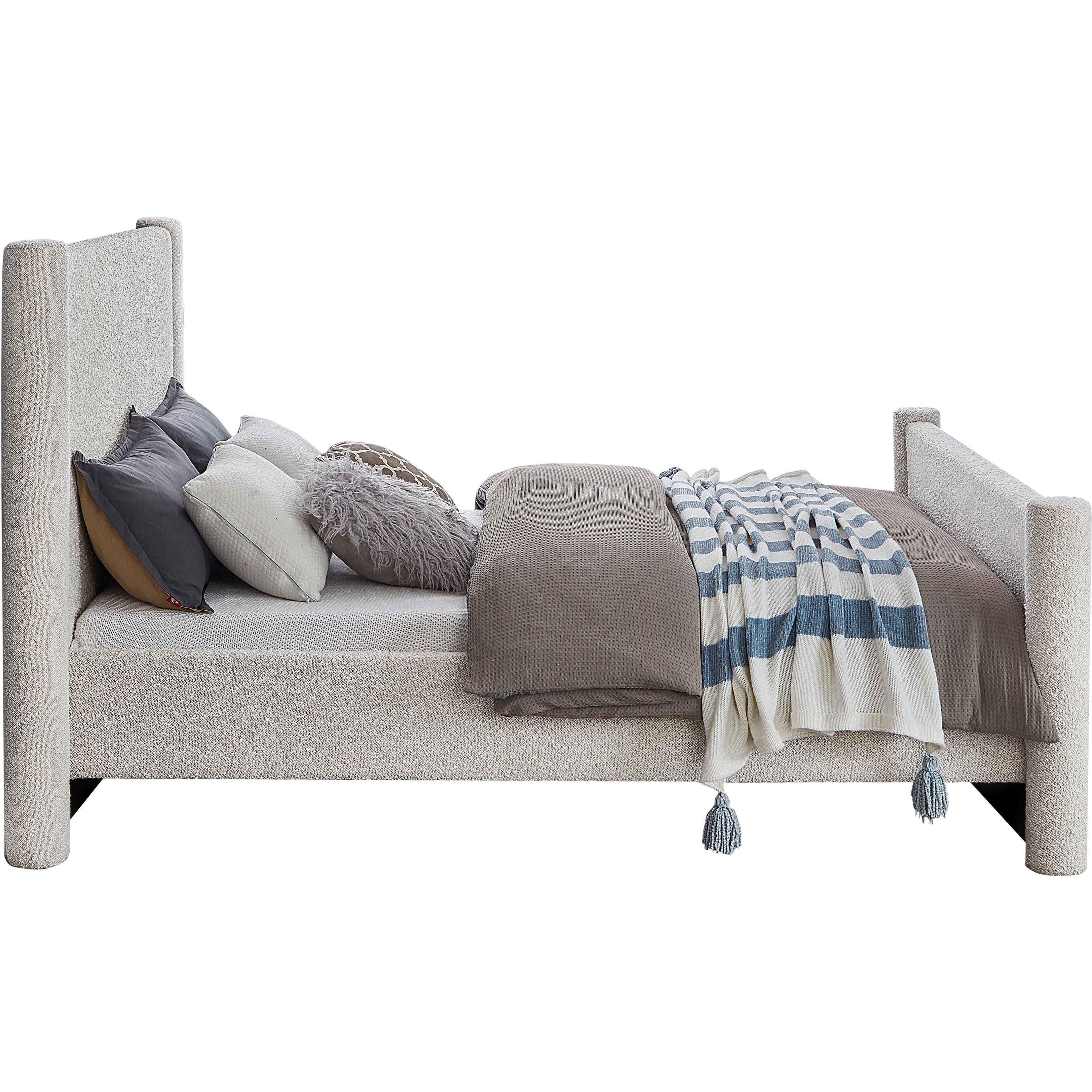 Meridian Elias Cream Boucle Fabric Full Bed
