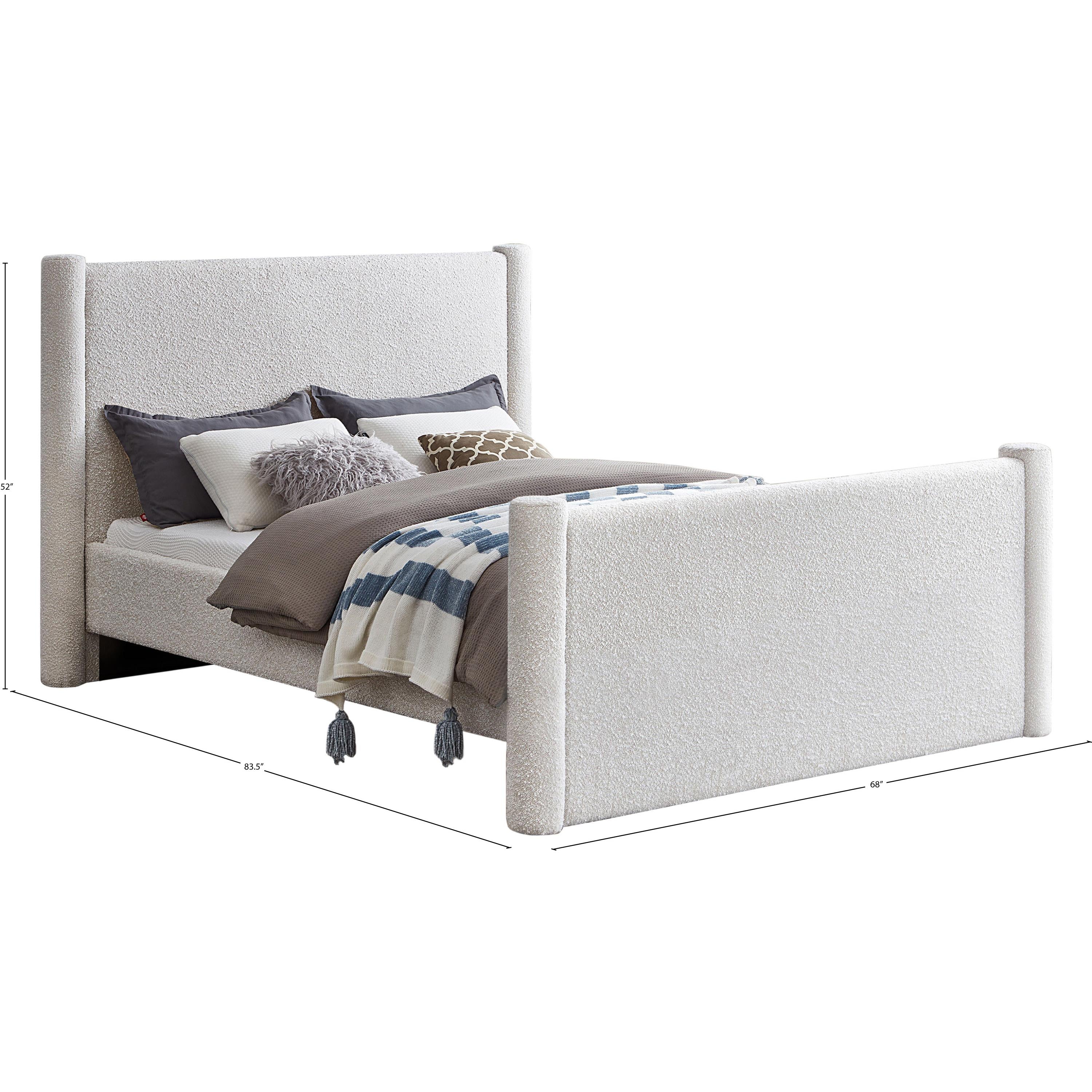 Meridian Elias Cream Boucle Fabric Full Bed