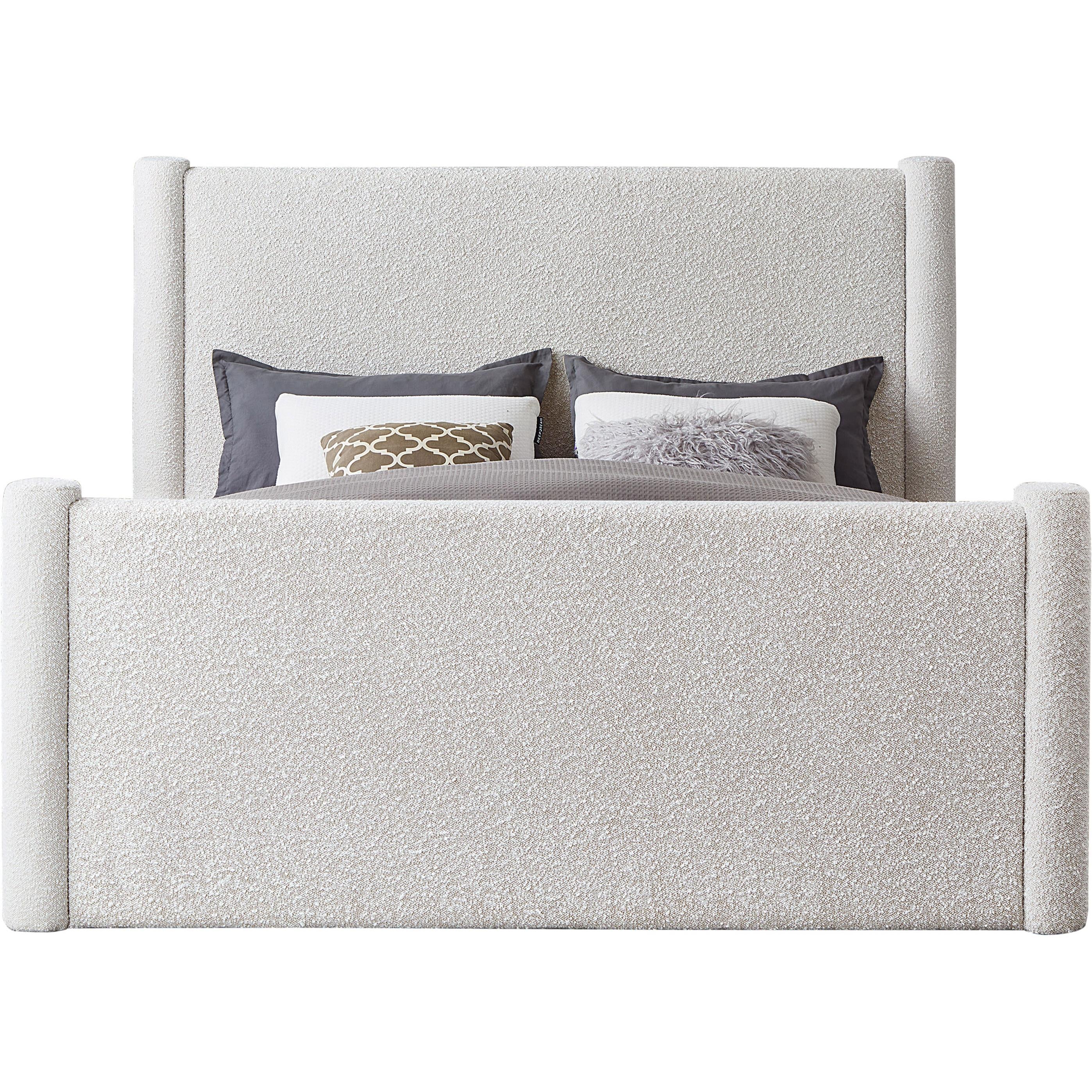 Meridian Elias Cream Boucle Fabric Queen Bed