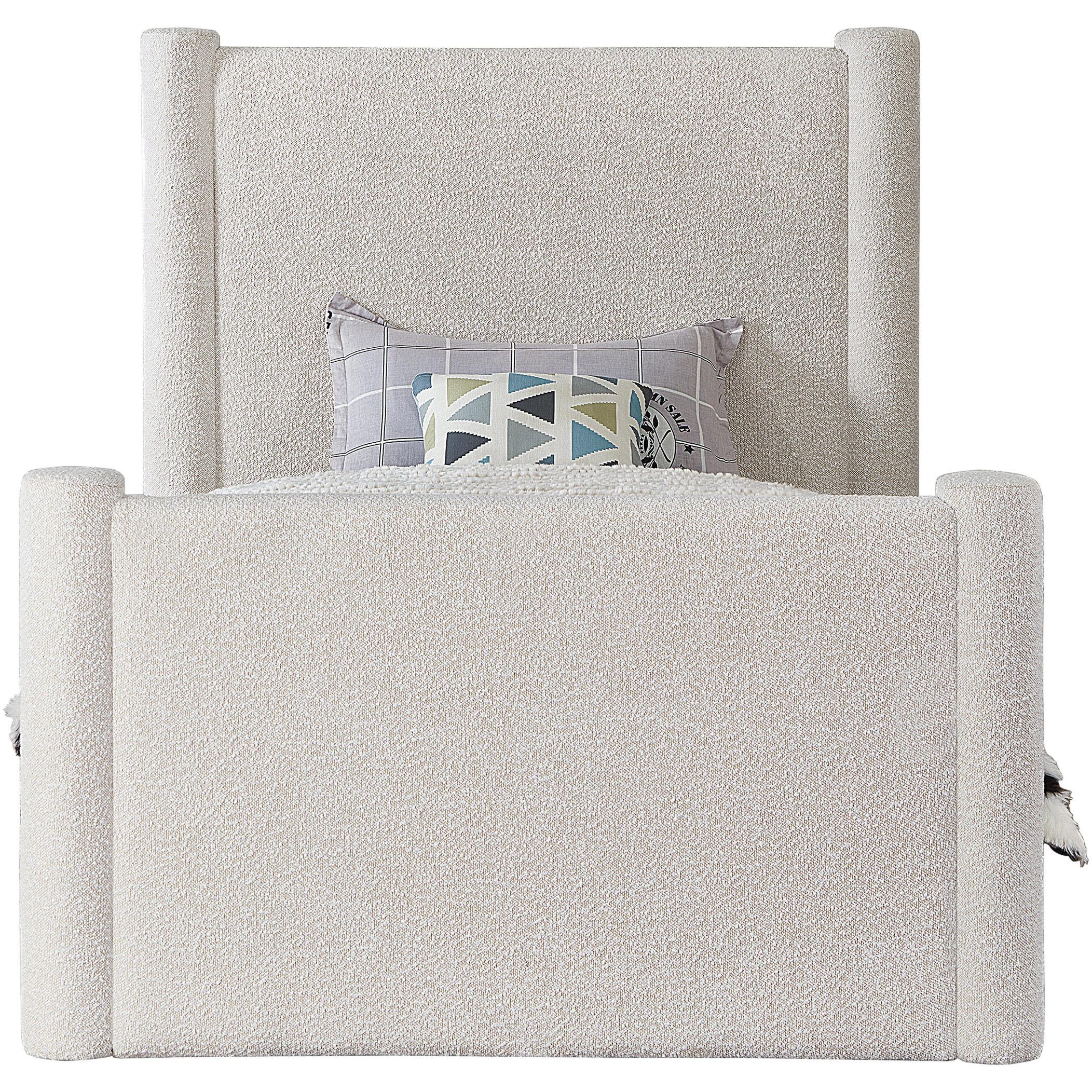 Meridian Elias Cream Boucle Fabric Twin Bed