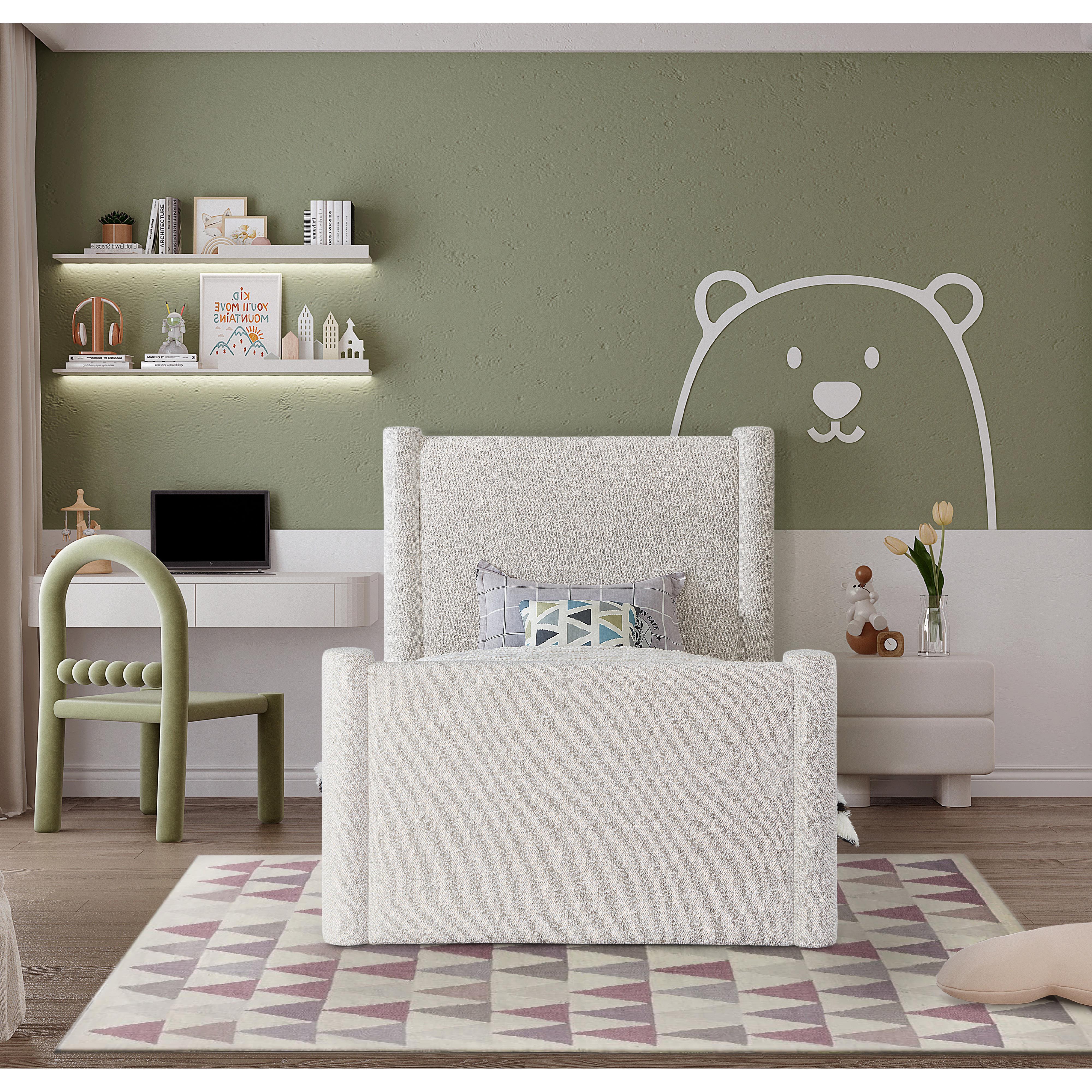 Meridian Elias Cream Boucle Fabric Twin Bed