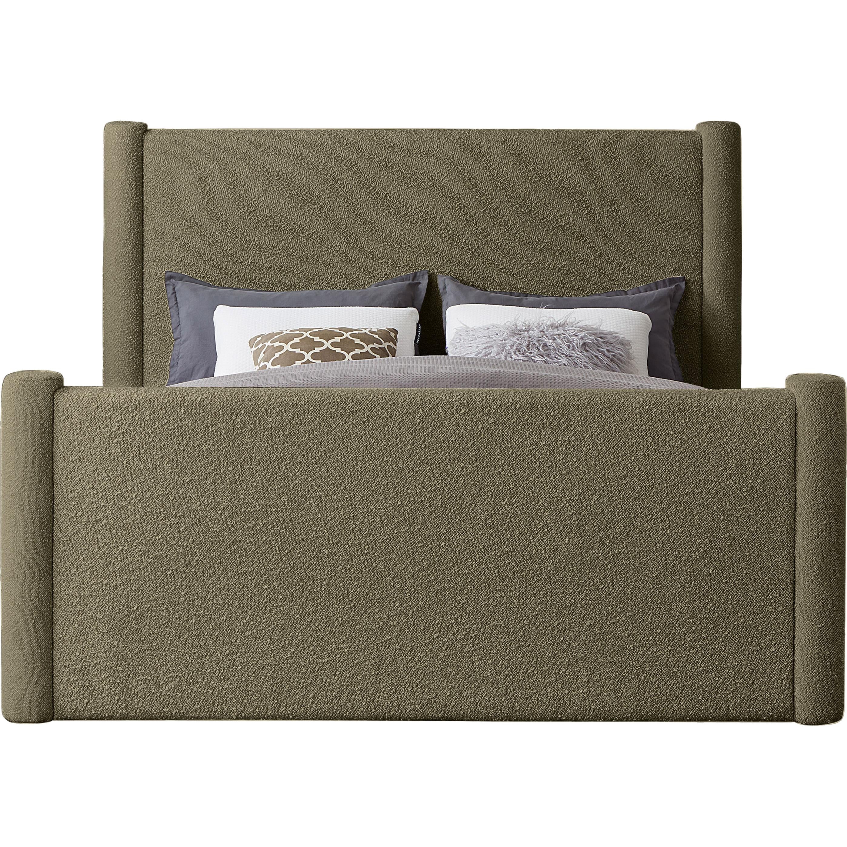 Meridian Elias Olive Green Boucle Fabric Full Bed