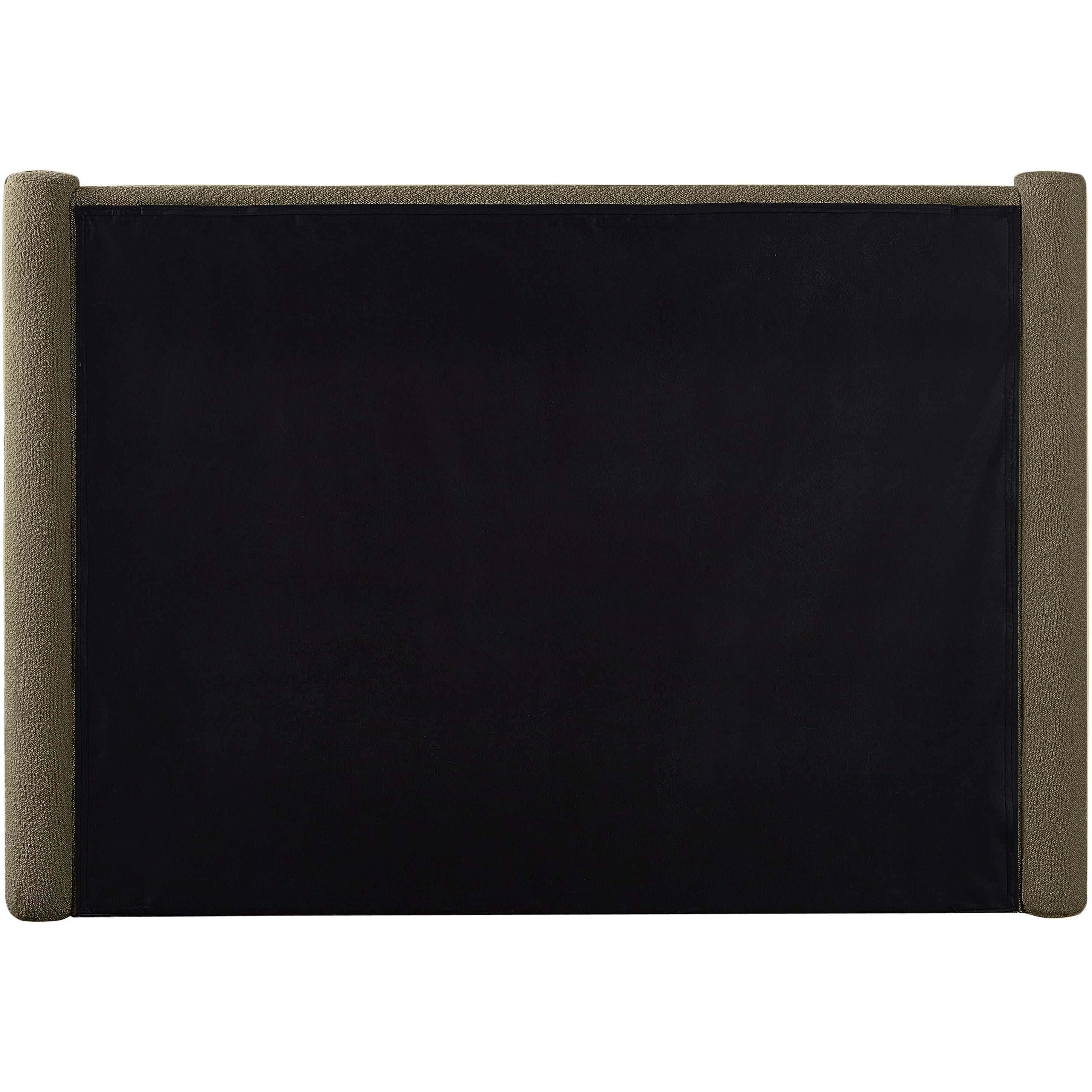 Meridian Elias Olive Green Boucle Fabric King Bed