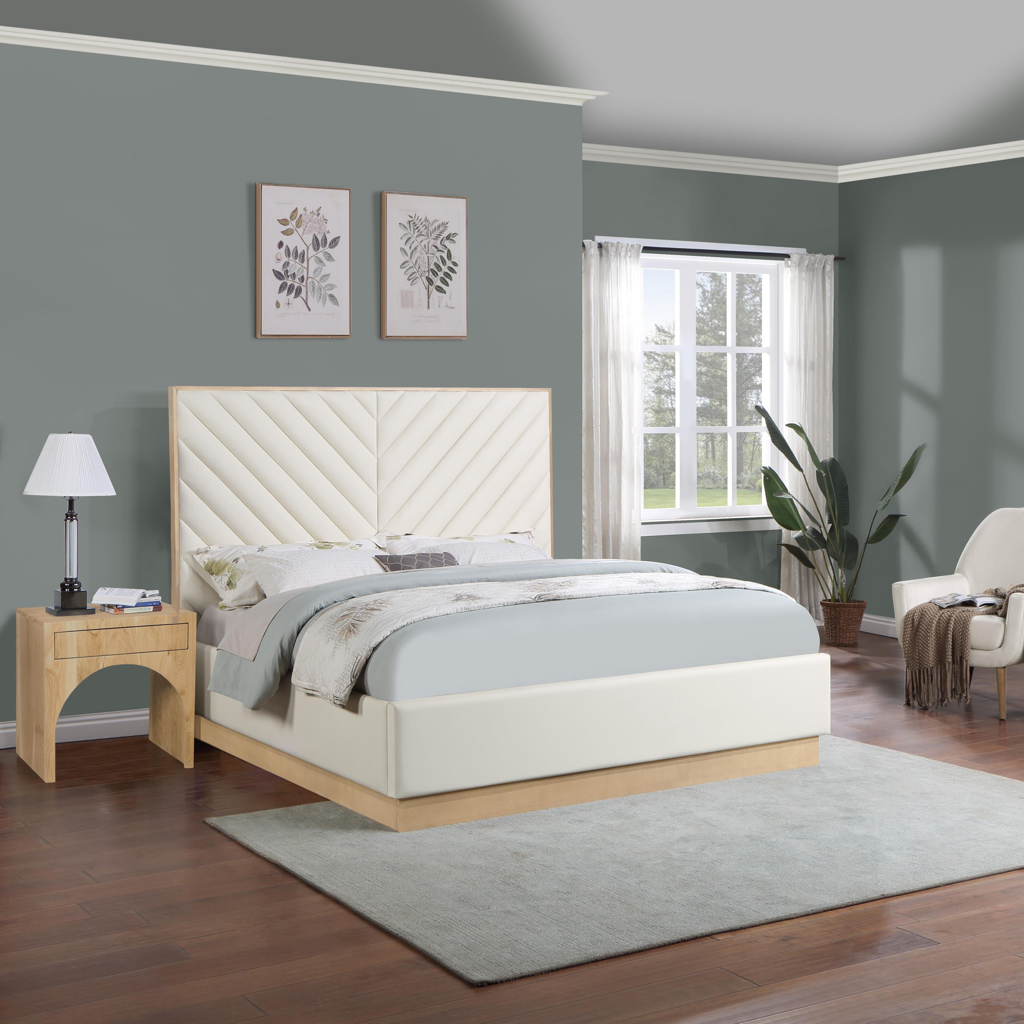 Meridian Casa Cream Vegan Leather Queen Bed (3 Boxes)
