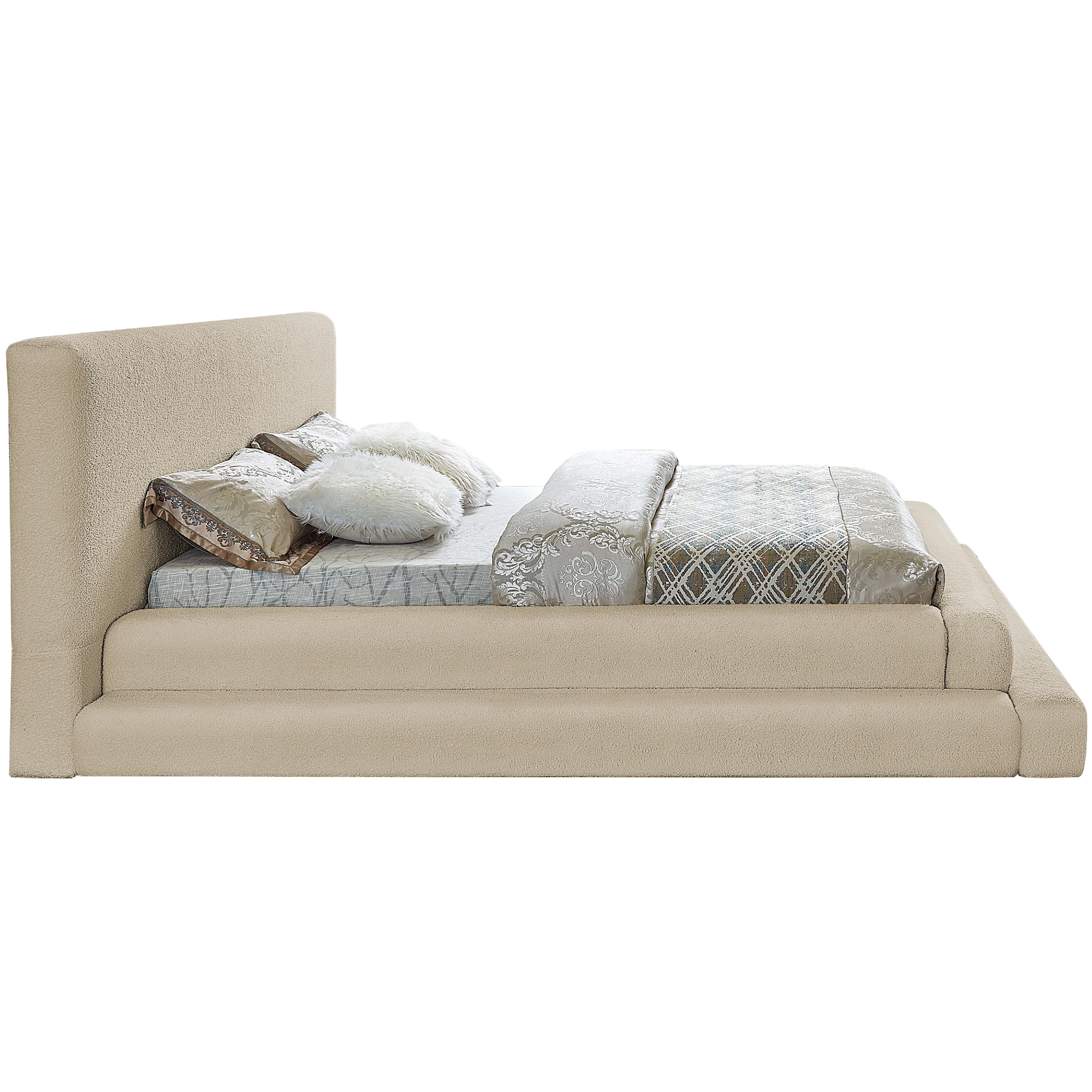 Meridian Dane Beige Teddy Fabric Queen Bed (3 Boxes)