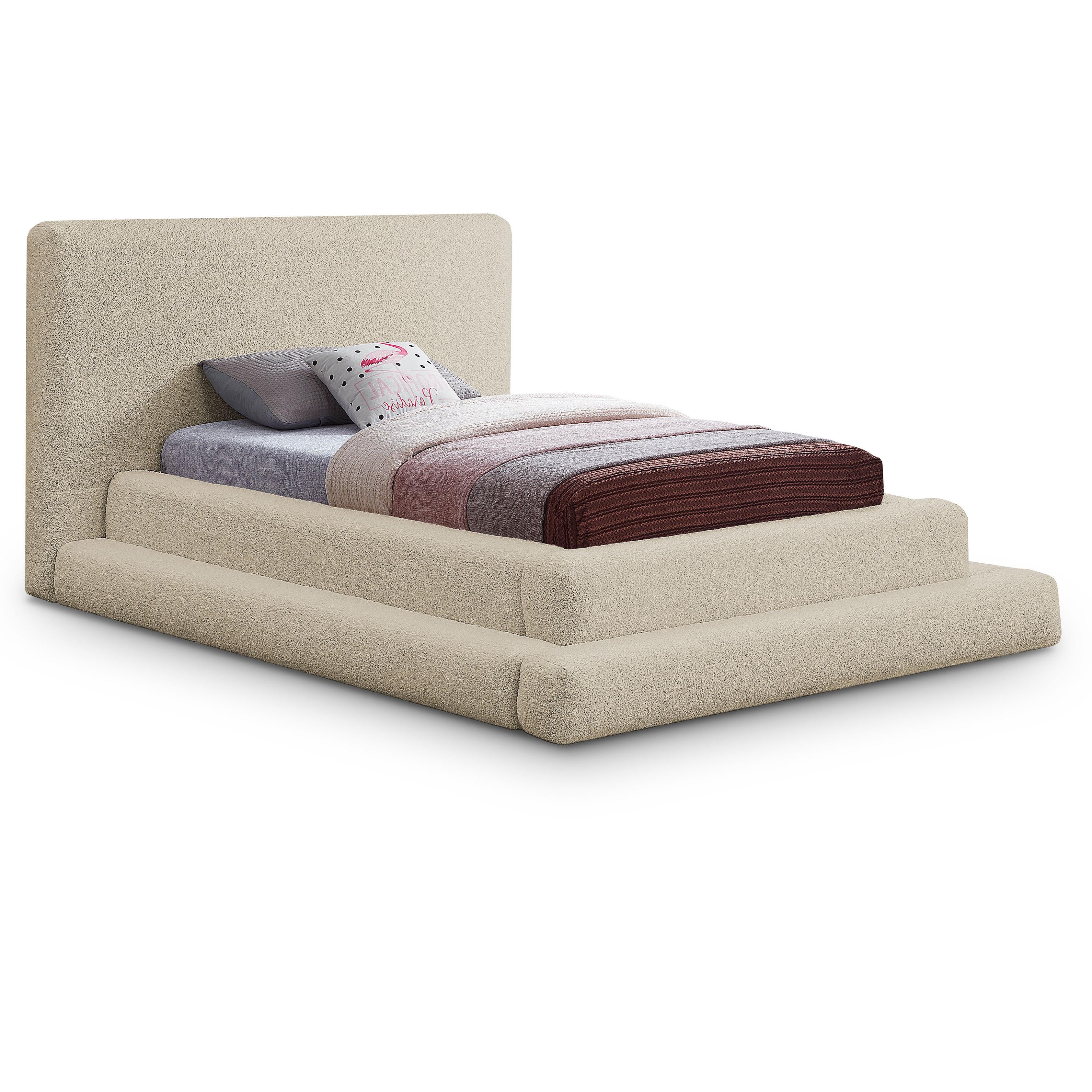 Meridian Dane Beige Teddy Fabric Twin Bed (3 Boxes)