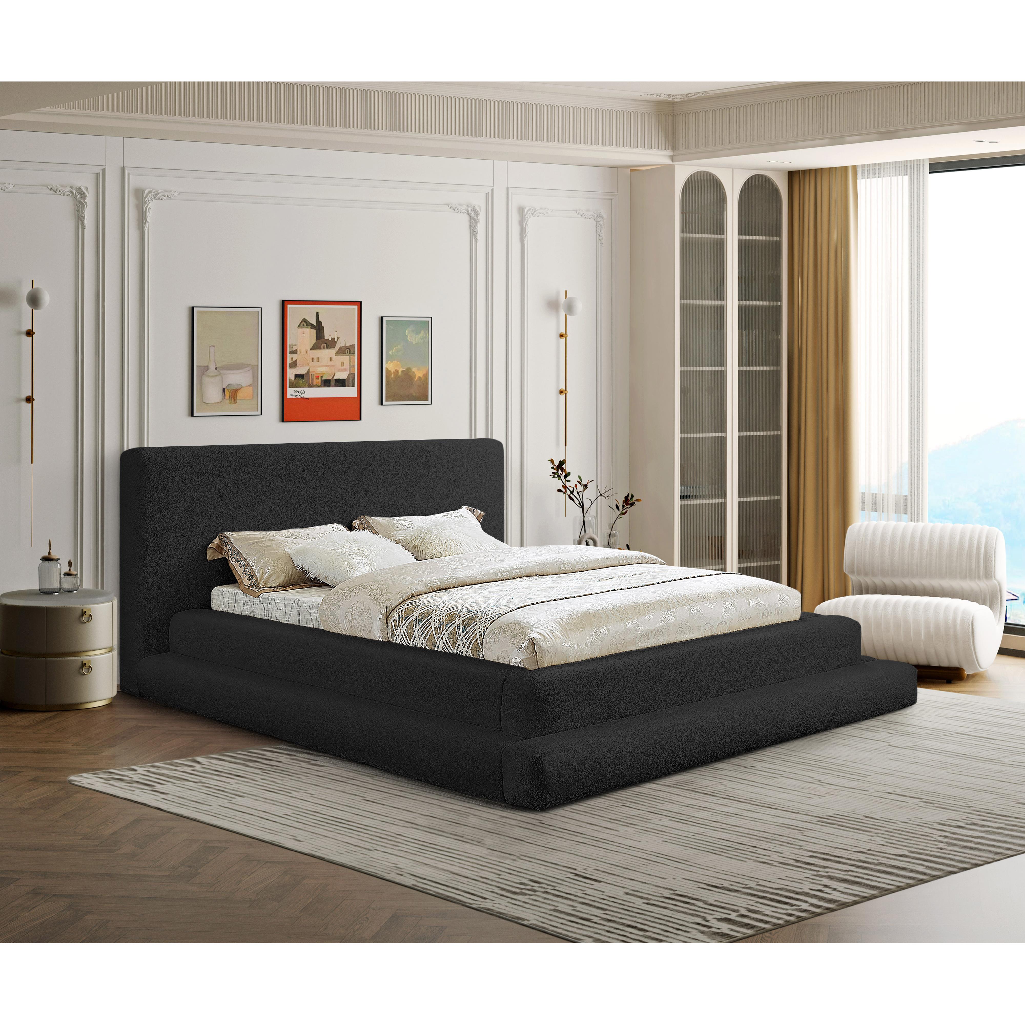 Meridian Dane Black Teddy Fabric King Bed (3 Boxes)