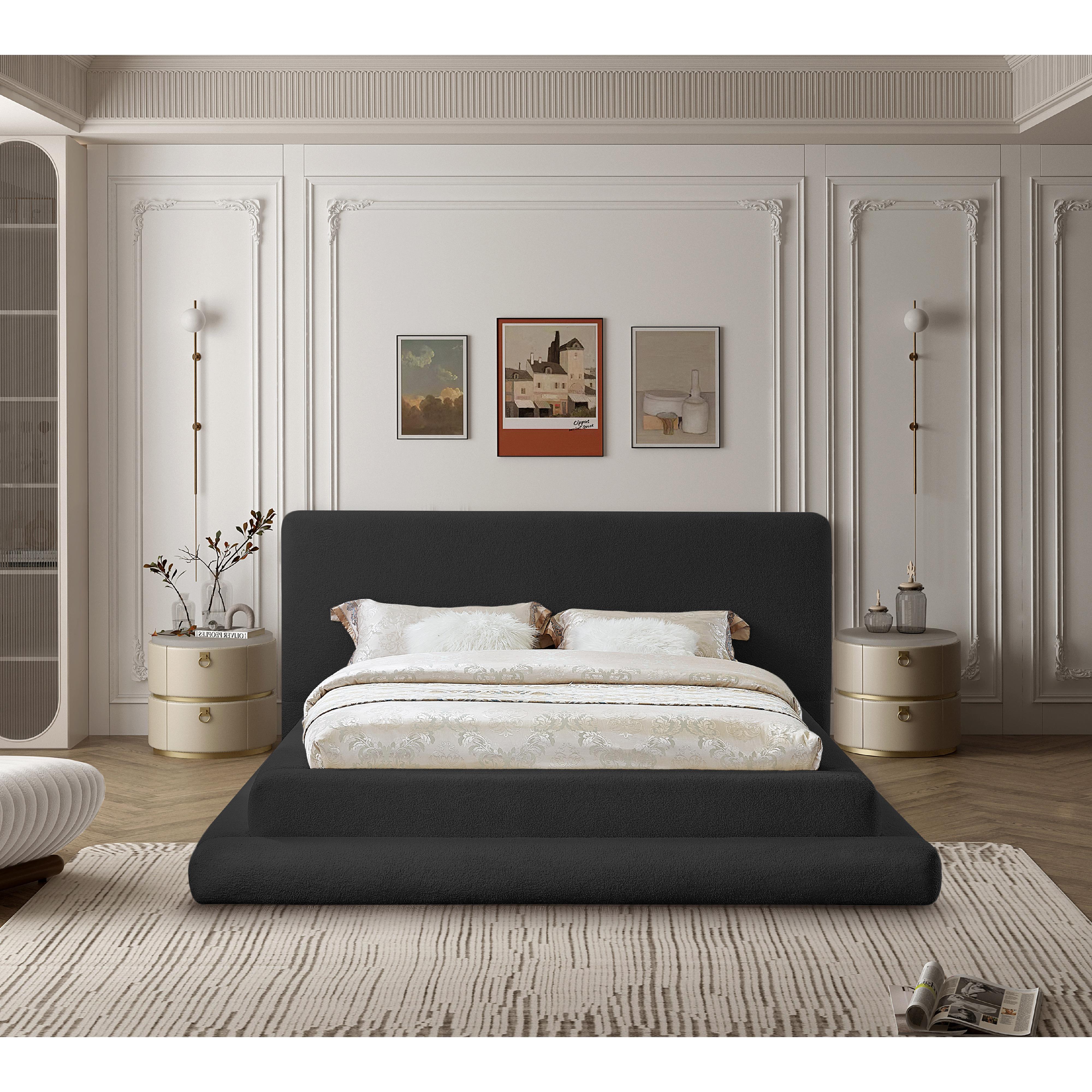 Meridian Dane Black Teddy Fabric King Bed (3 Boxes)