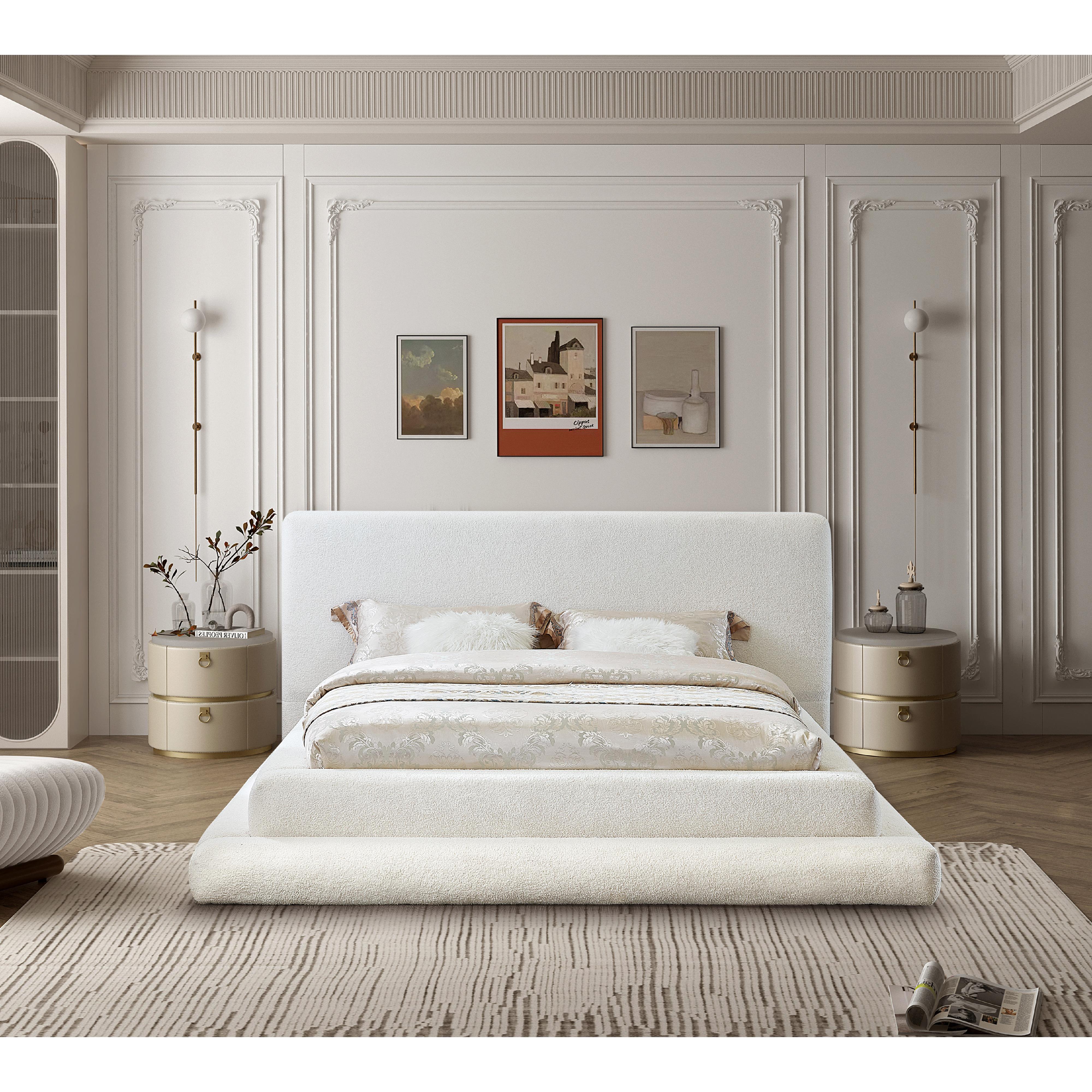 Meridian Dane Cream Teddy Fabric Full Bed (3 Boxes)