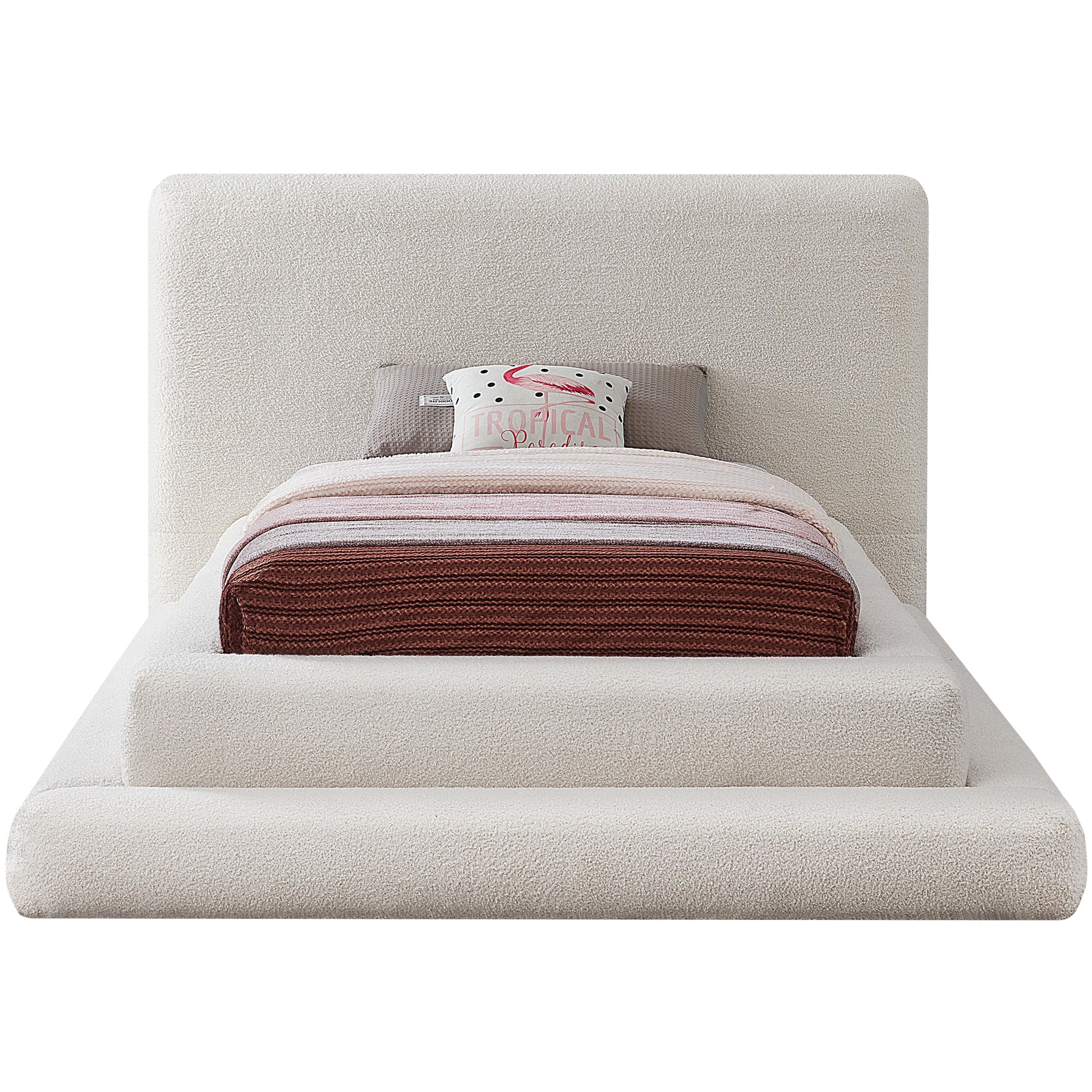 Meridian Dane Cream Teddy Fabric Twin Bed (3 Boxes)