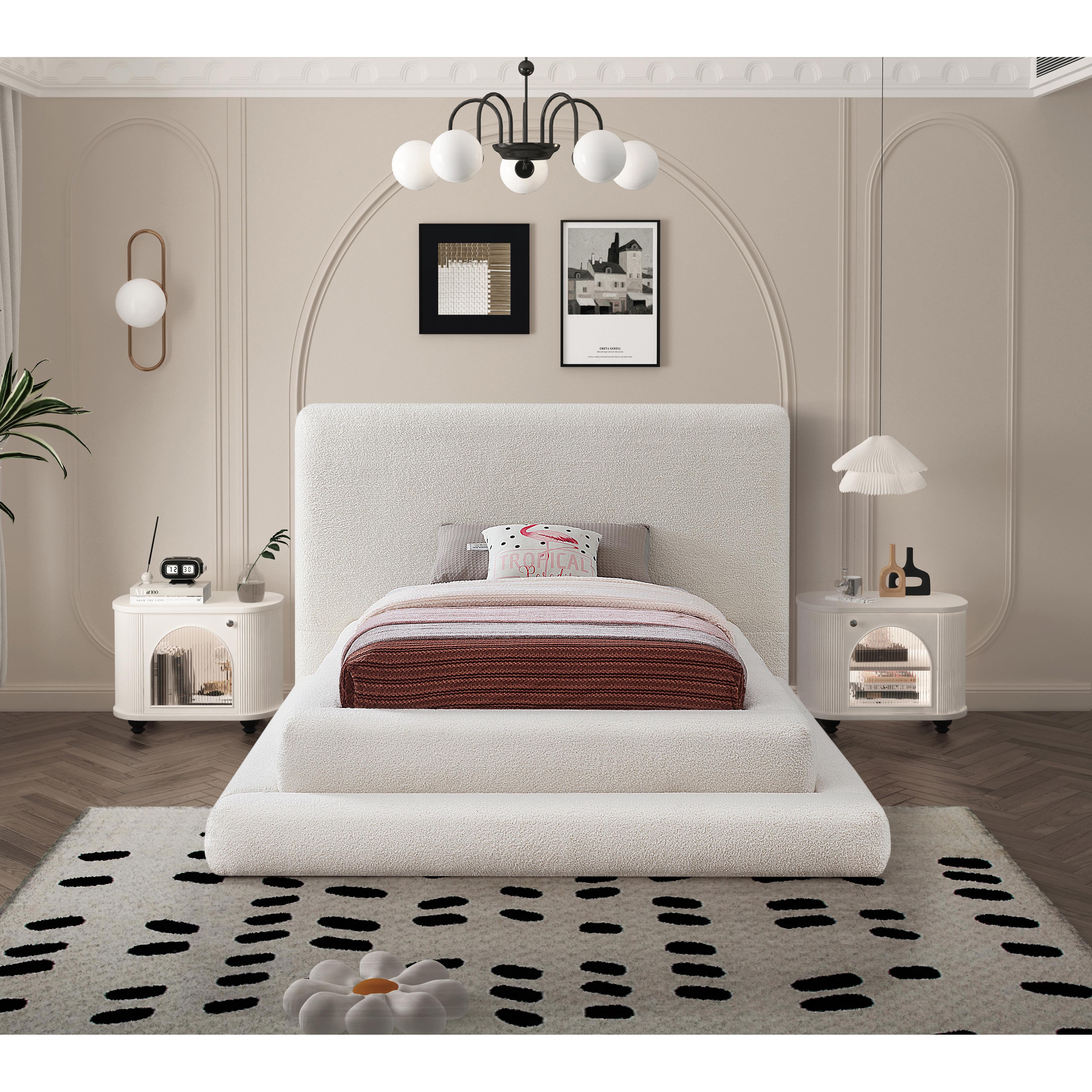Meridian Dane Cream Teddy Fabric Twin Bed (3 Boxes)