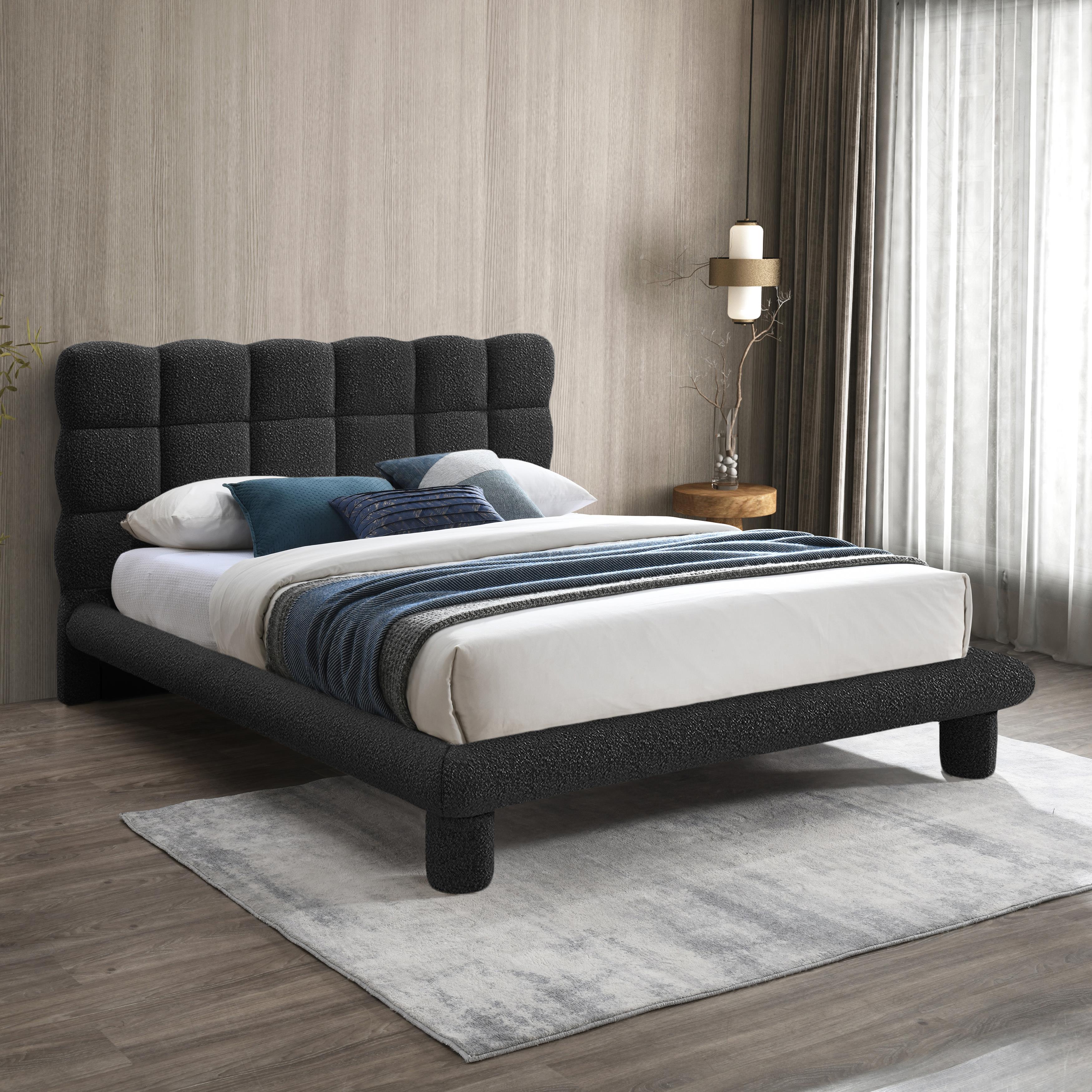 Meridian Deco Black Boucle Fabric Full Bed (3 Boxes)