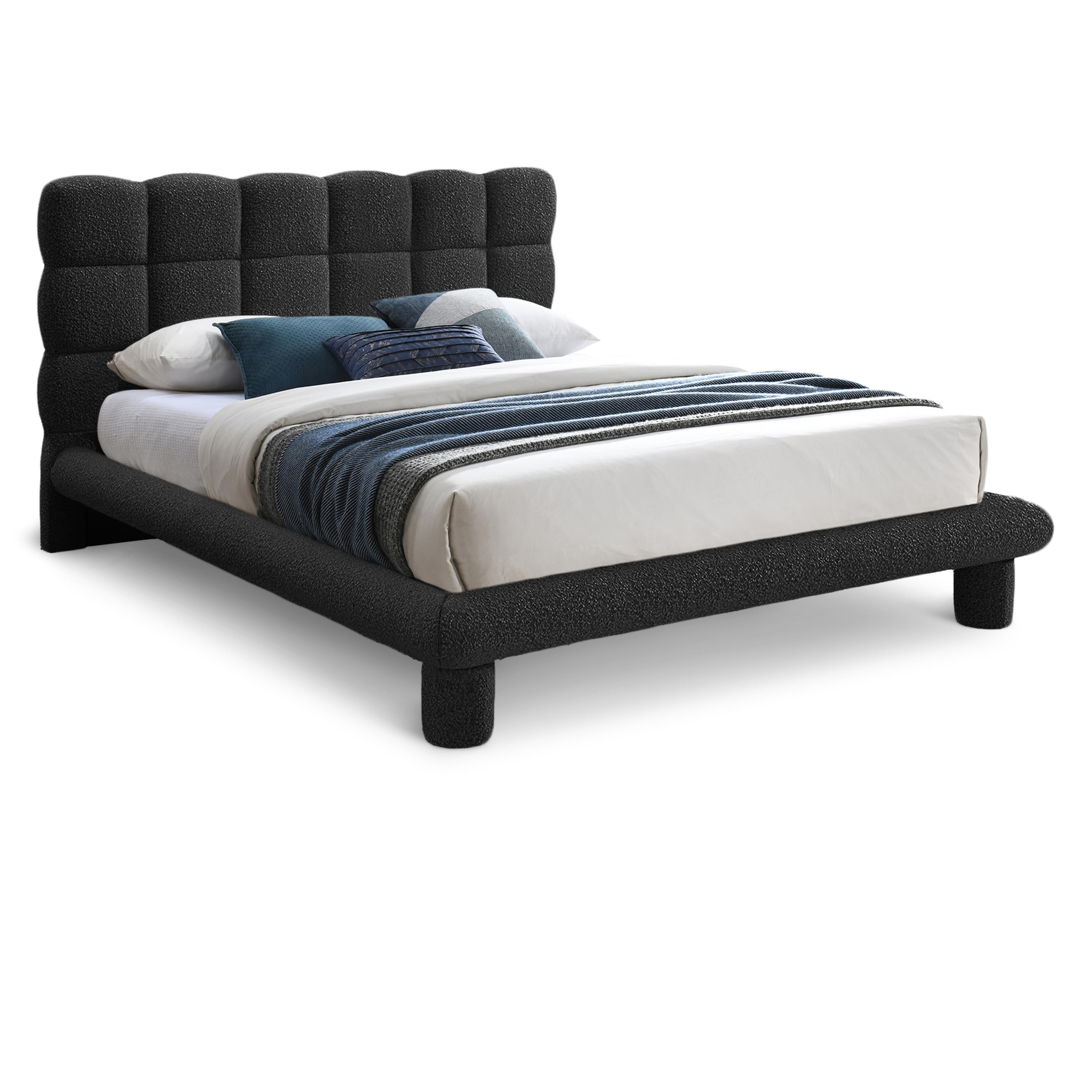 Meridian Deco Black Boucle Fabric King Bed (3 Boxes)