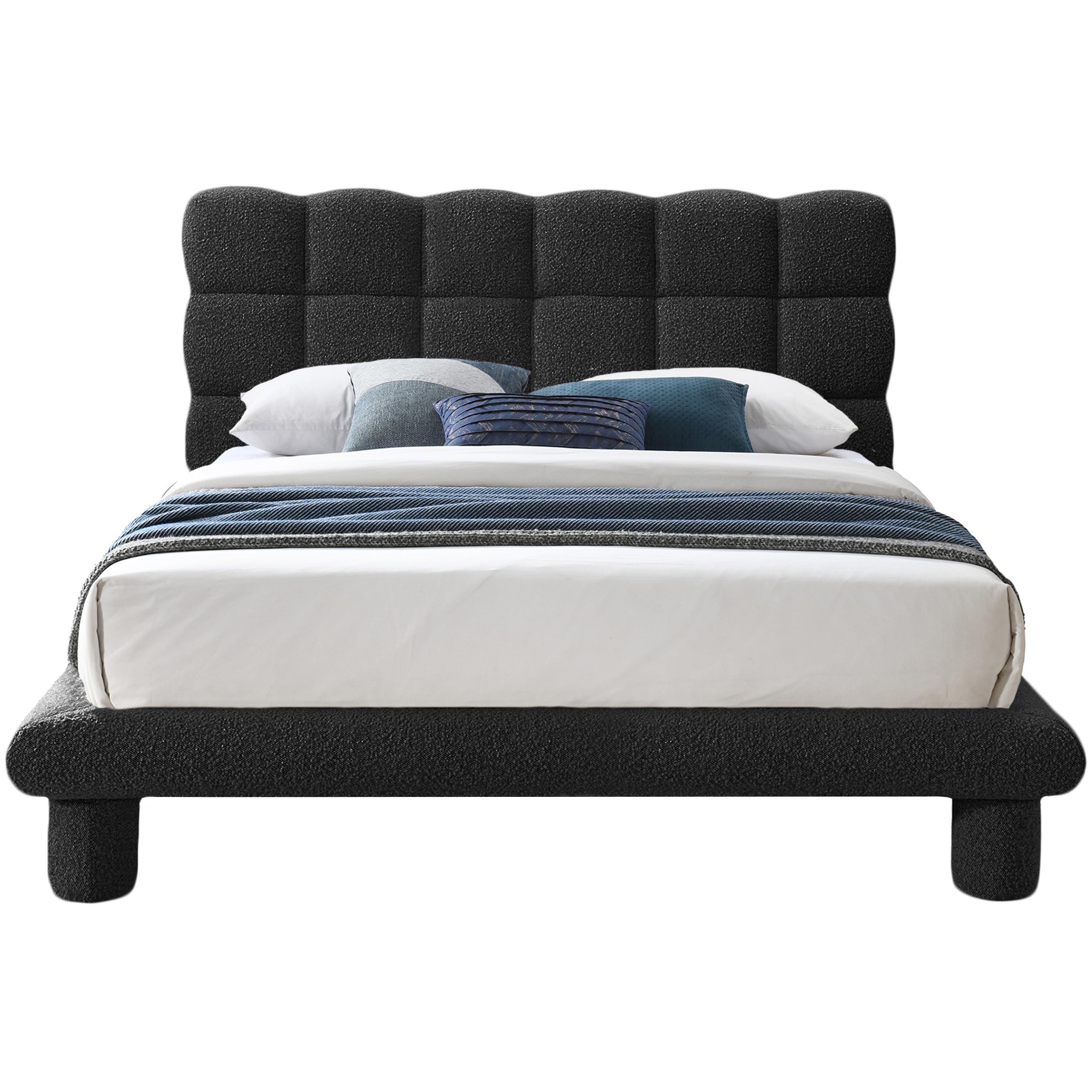 Meridian Deco Black Boucle Fabric Queen Bed (3 Boxes)