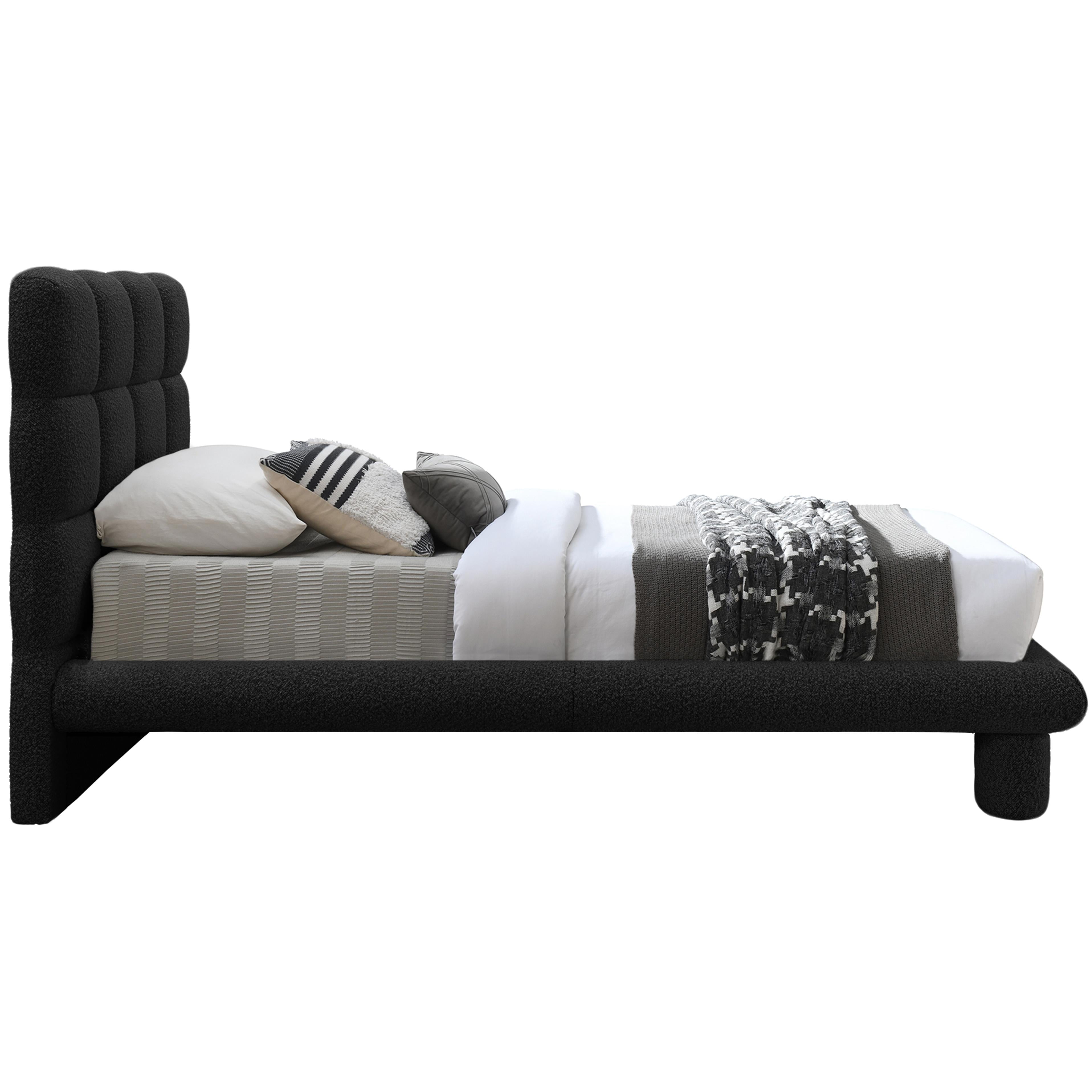 Meridian Deco Black Boucle Fabric Twin Bed (3 Boxes)