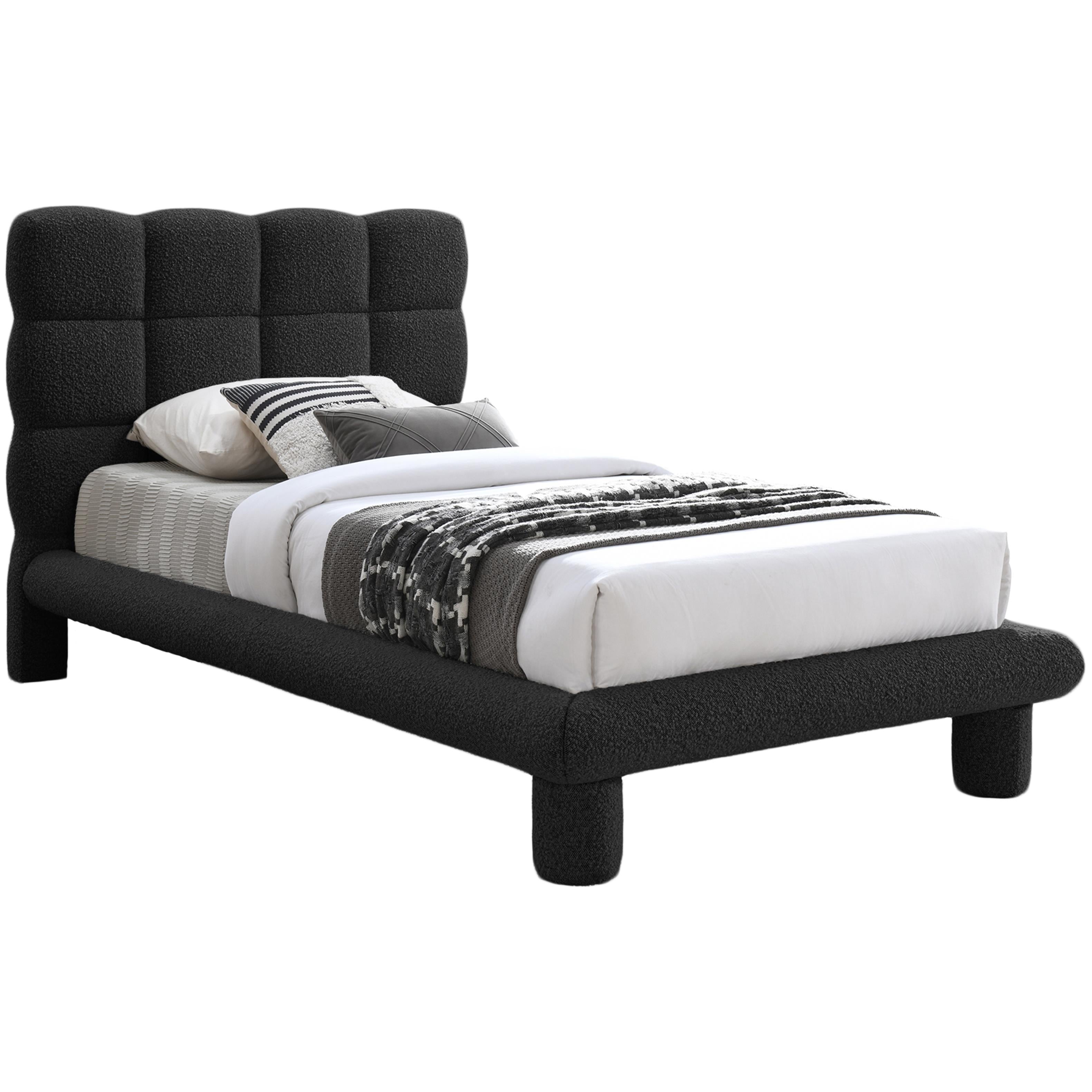 Meridian Deco Black Boucle Fabric Twin Bed (3 Boxes)