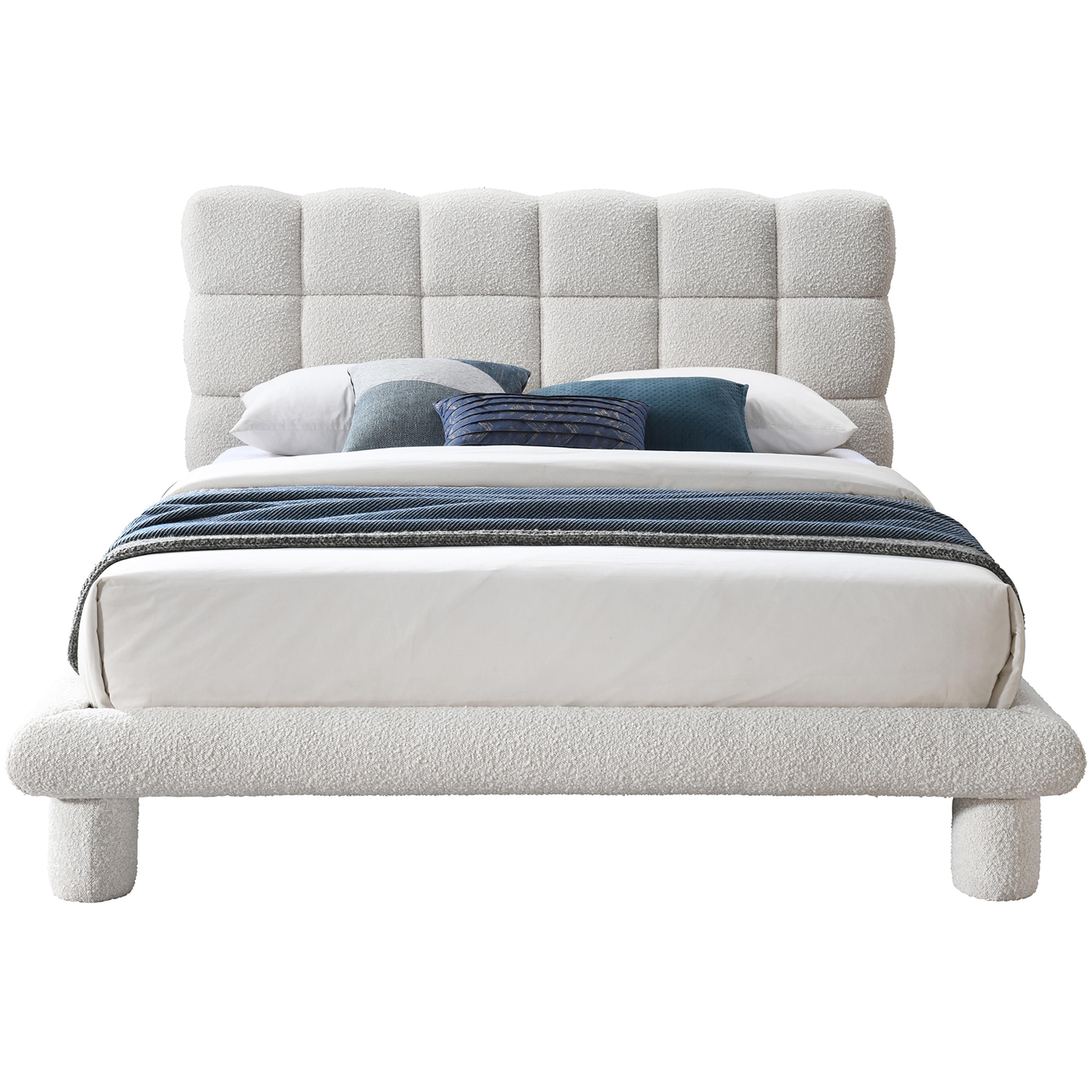 Meridian Deco Cream Boucle Fabric Full Bed (3 Boxes)