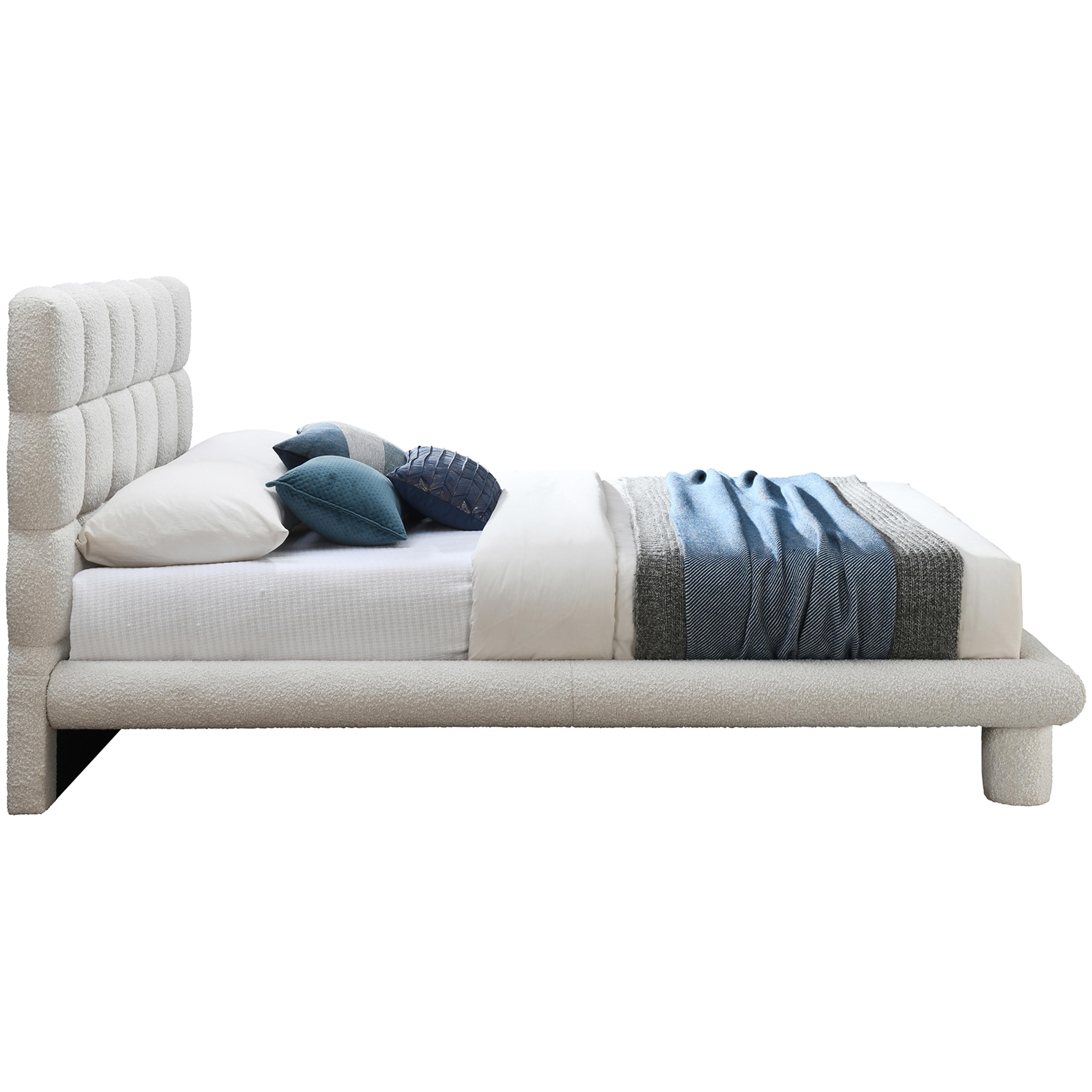 Meridian Deco Cream Boucle Fabric Full Bed (3 Boxes)