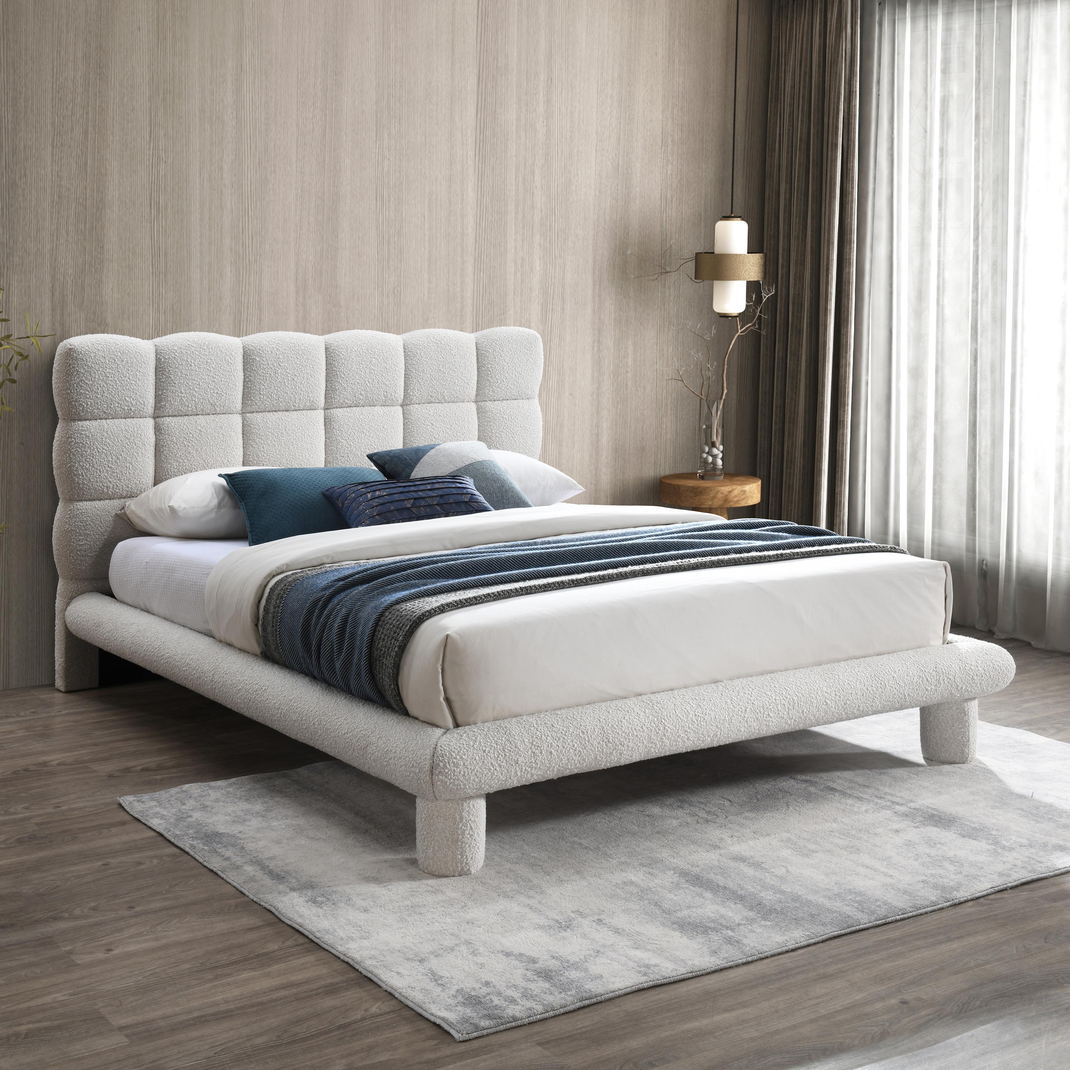 Meridian Deco Cream Boucle Fabric King Bed (3 Boxes)