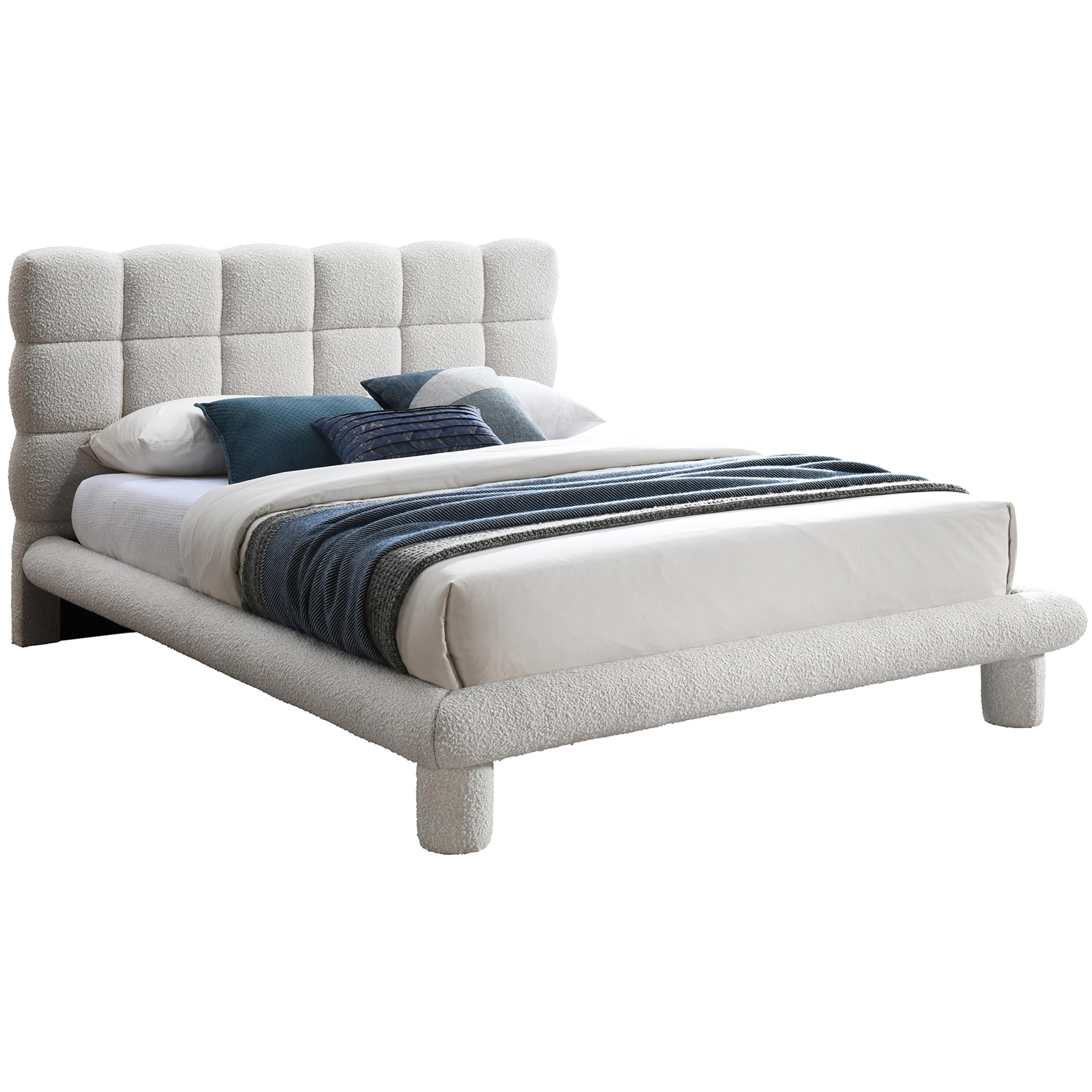 Meridian Deco Cream Boucle Fabric King Bed (3 Boxes)