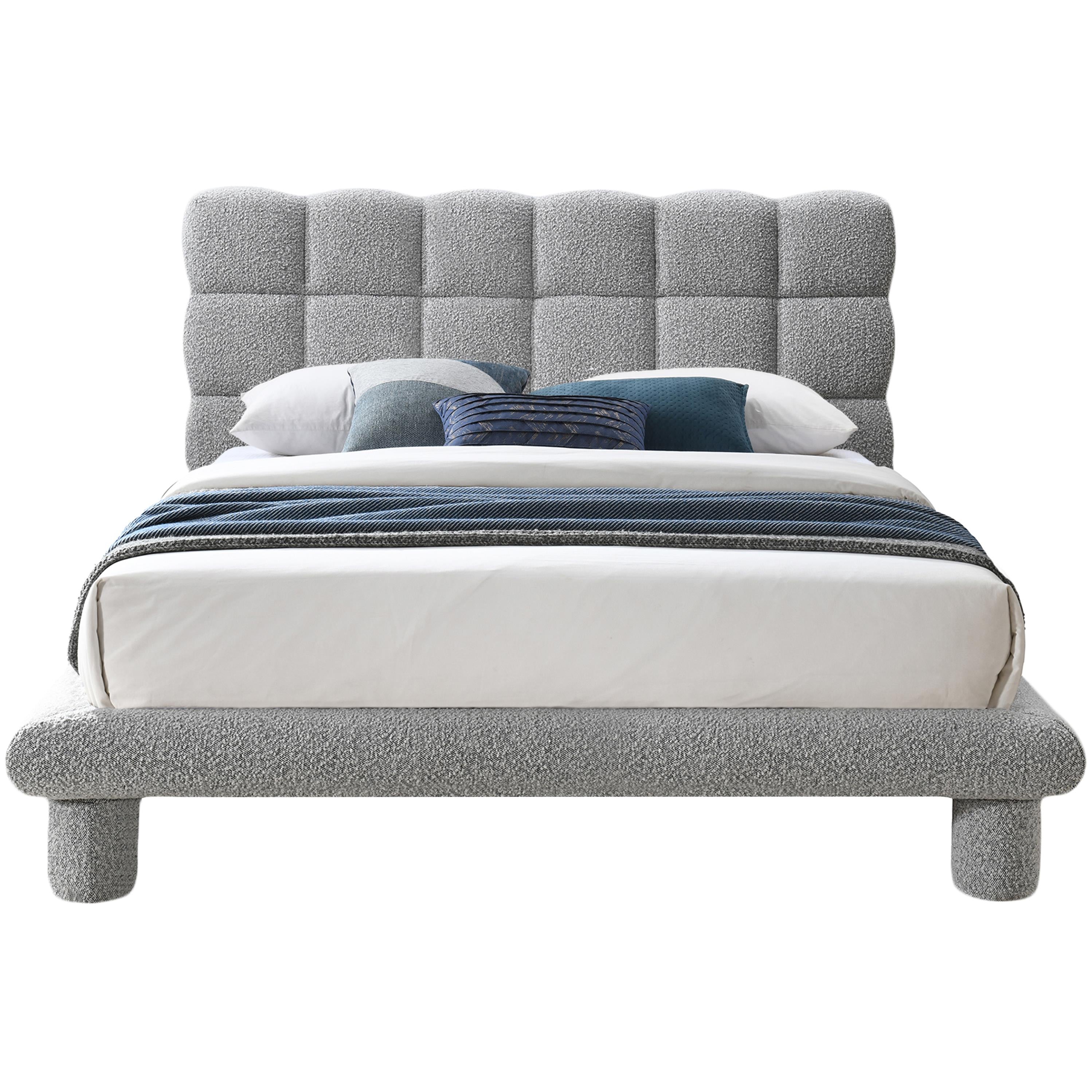 Meridian Deco Grey Boucle Fabric King Bed (3 Boxes)