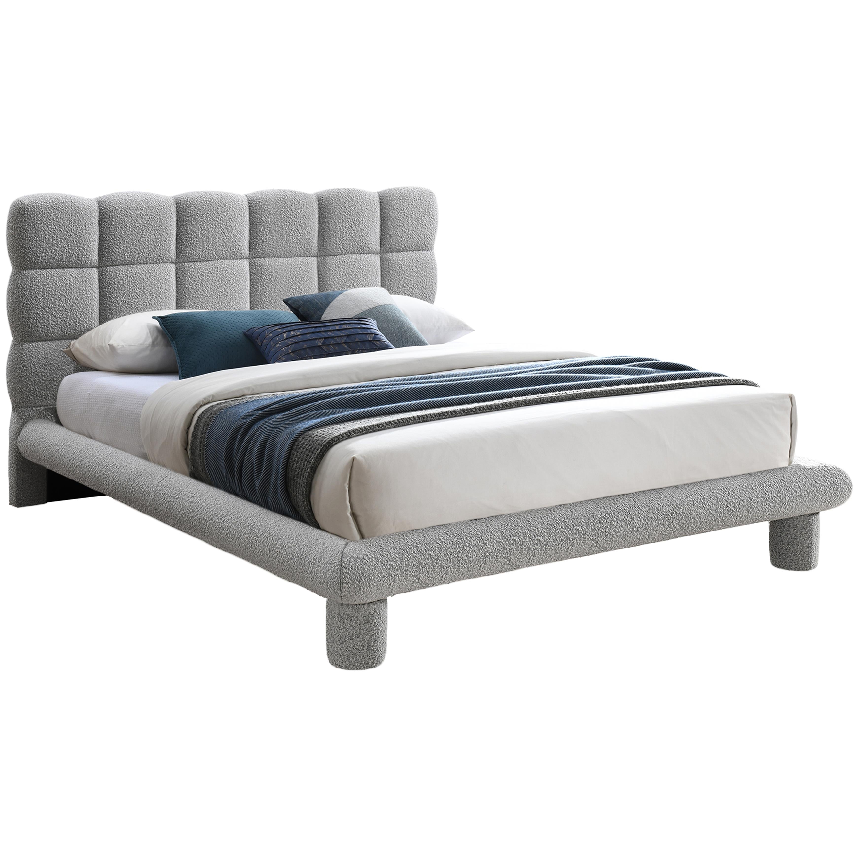 Meridian Deco Grey Boucle Fabric Queen Bed (3 Boxes)