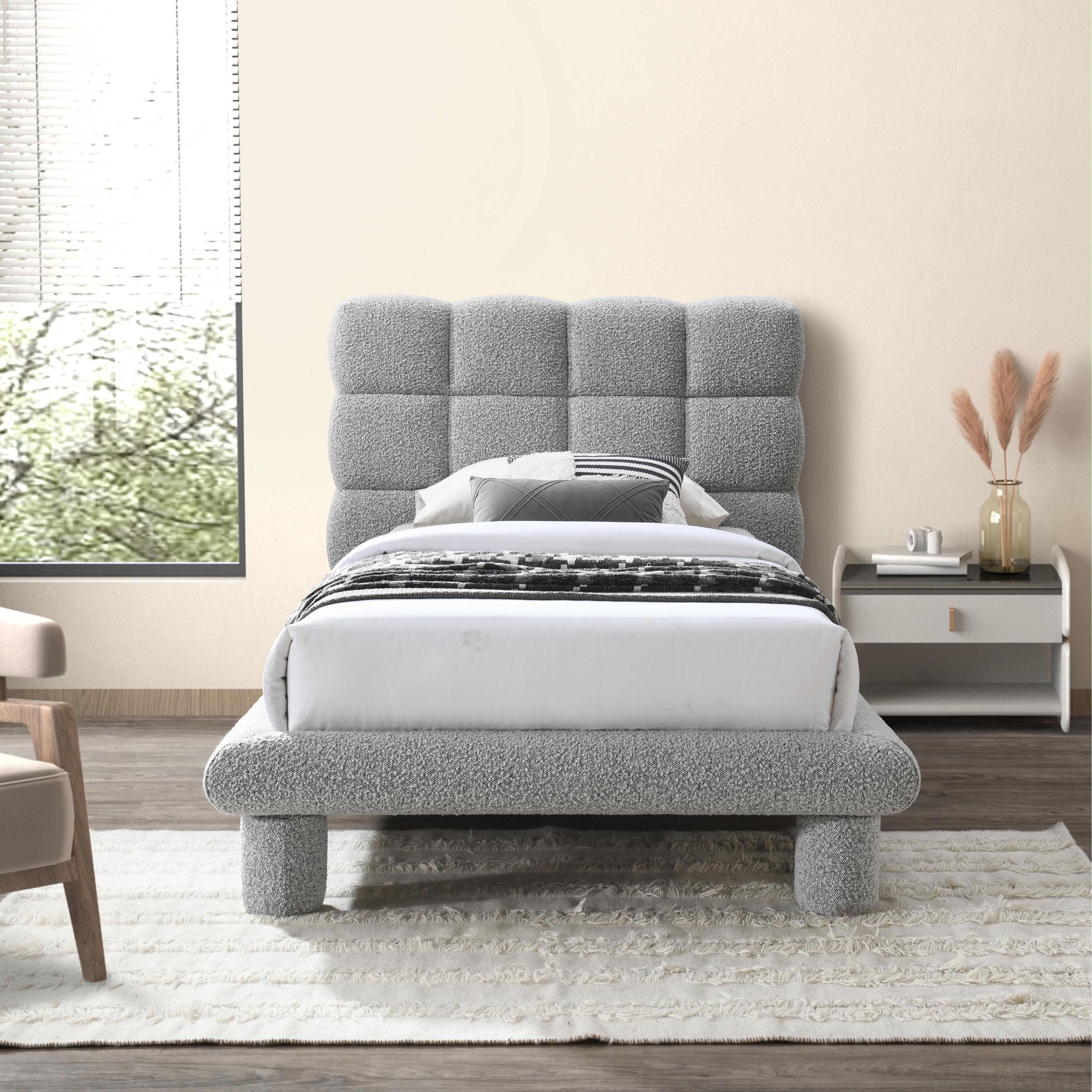 Meridian Deco Grey Boucle Fabric Twin Bed (3 Boxes)