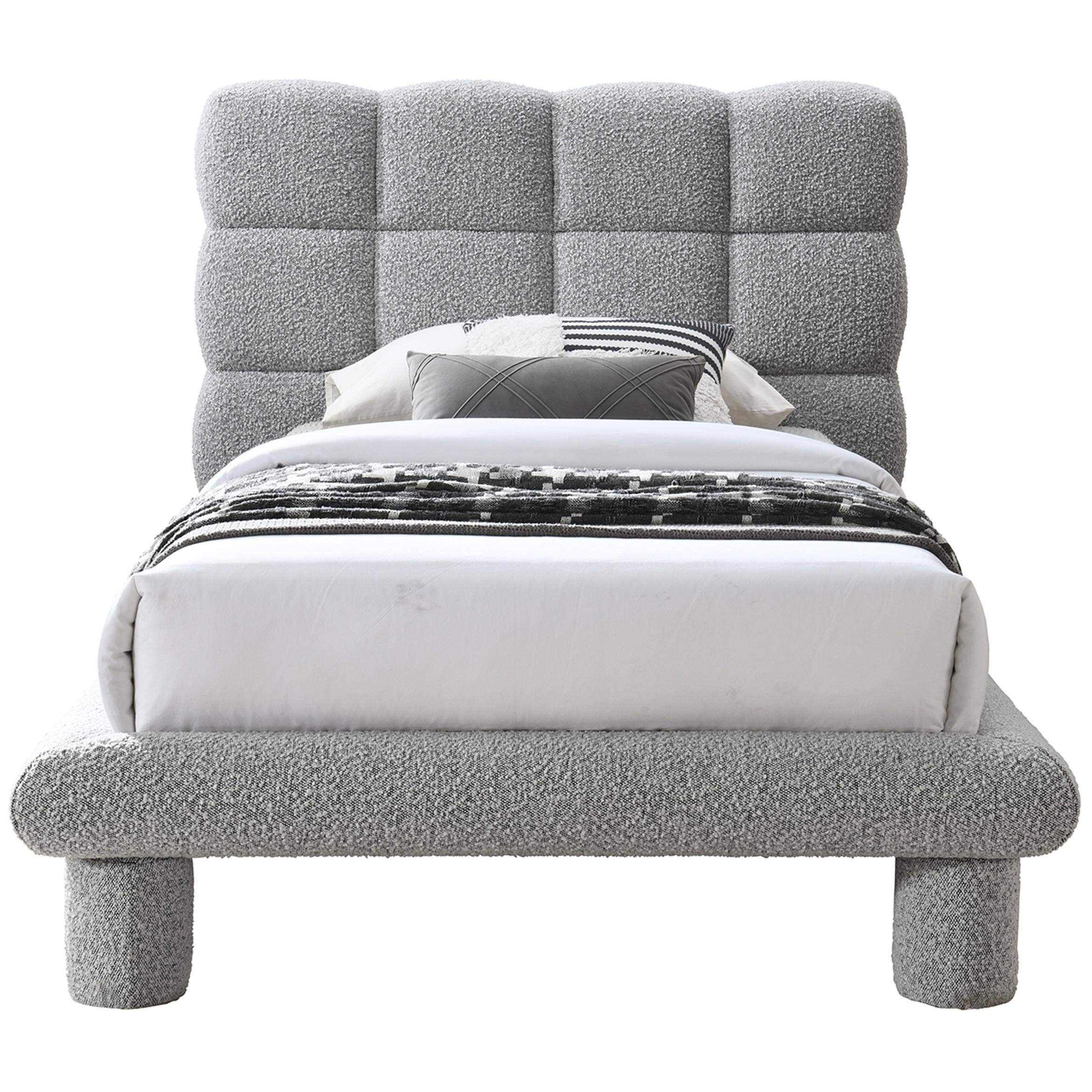 Meridian Deco Grey Boucle Fabric Twin Bed (3 Boxes)