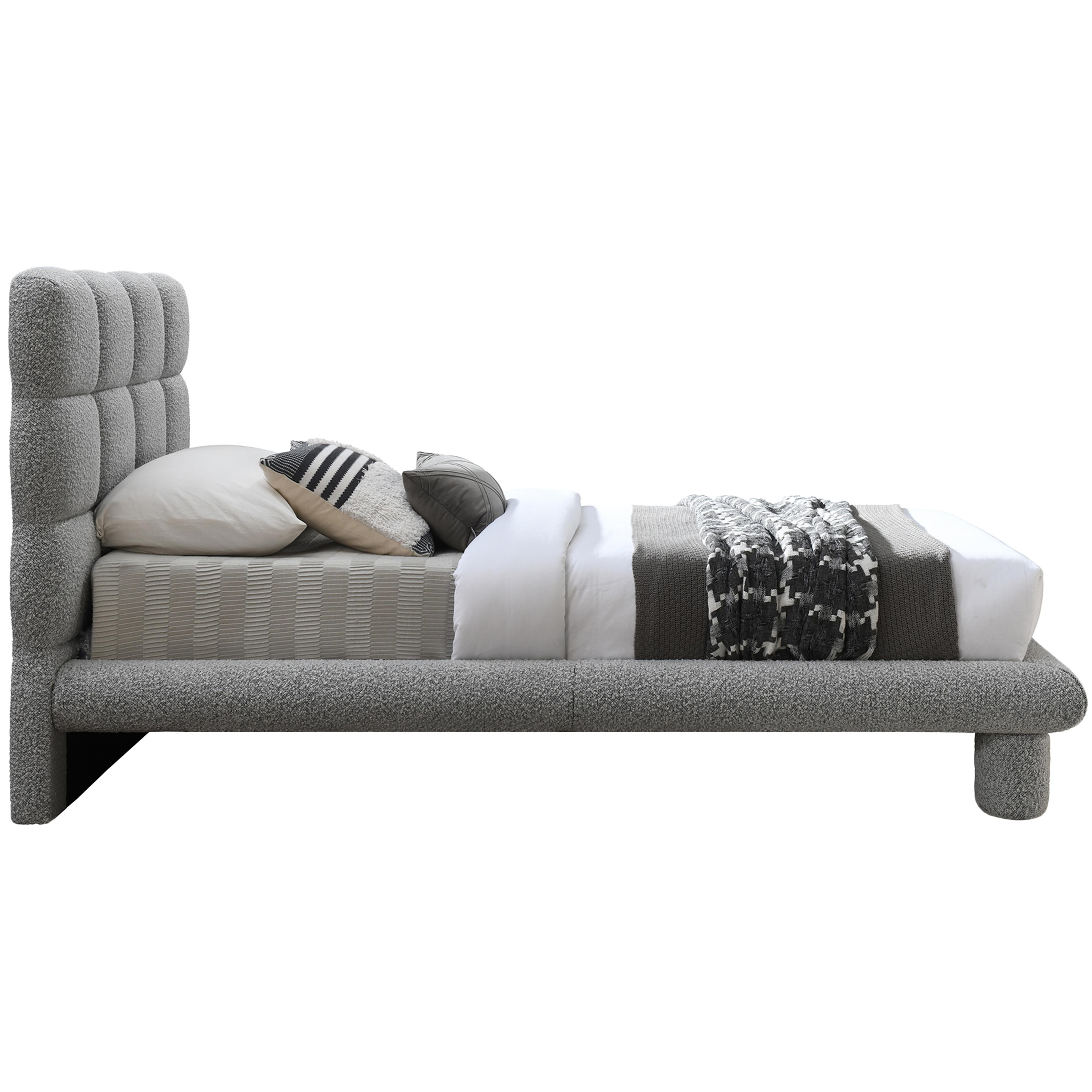 Meridian Deco Grey Boucle Fabric Twin Bed (3 Boxes)