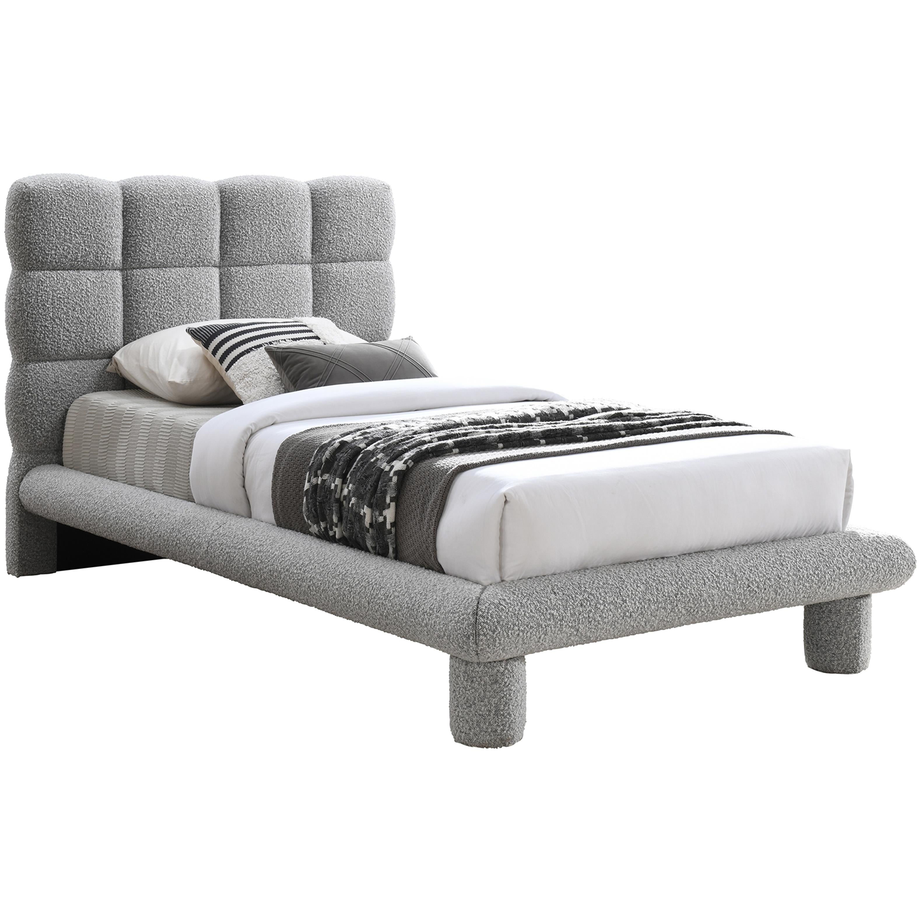 Meridian Deco Grey Boucle Fabric Twin Bed (3 Boxes)