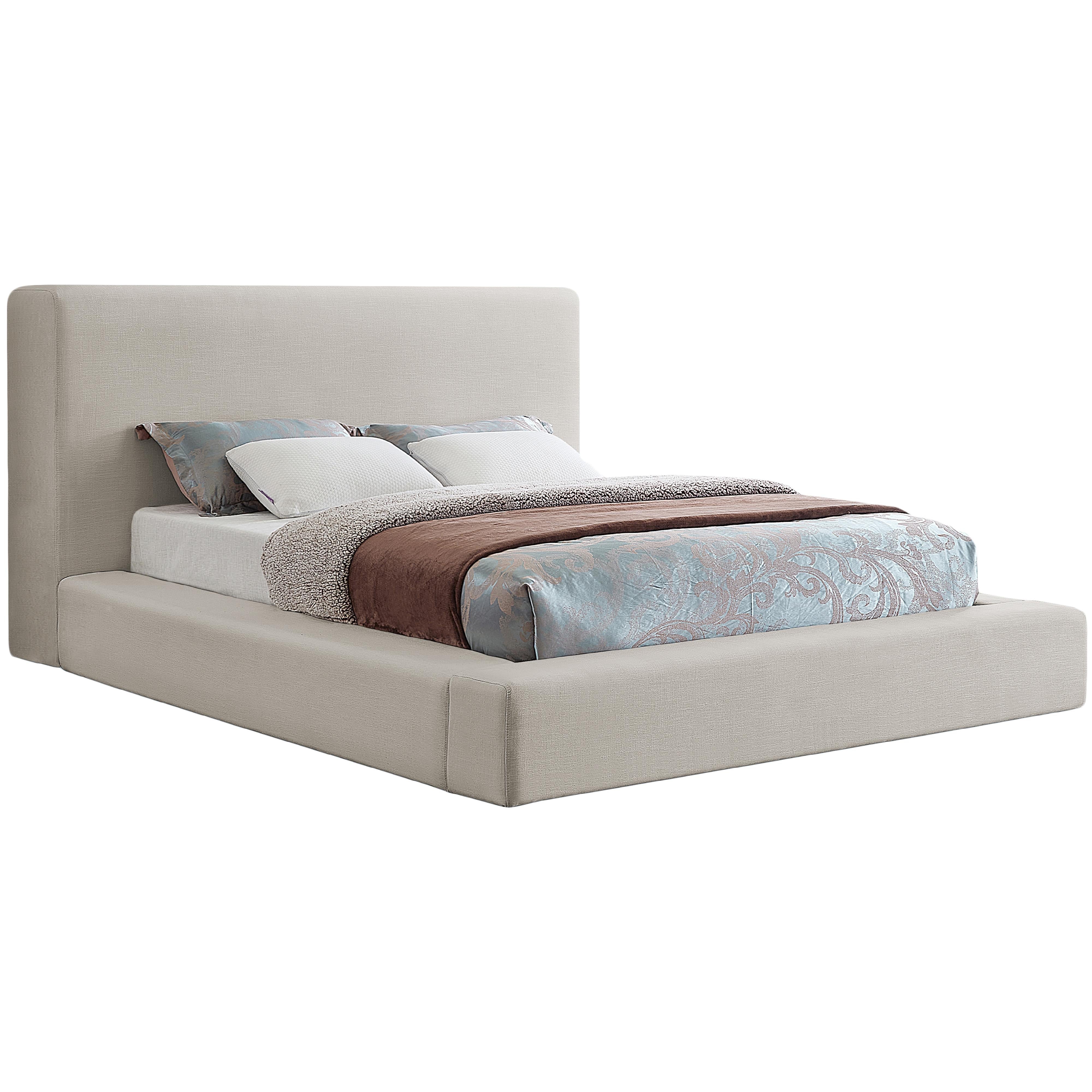 Meridian Devin Beige Linen Textured Fabric Full Bed