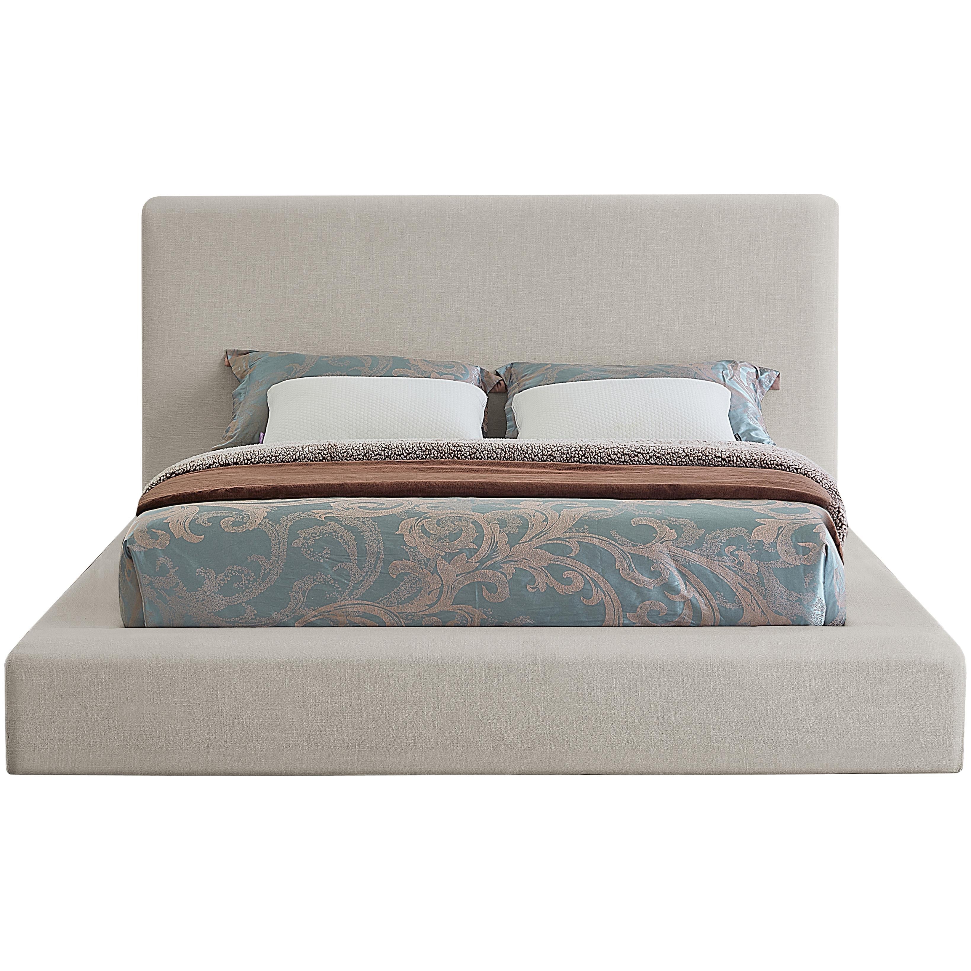 Meridian Devin Beige Linen Textured Fabric King Bed