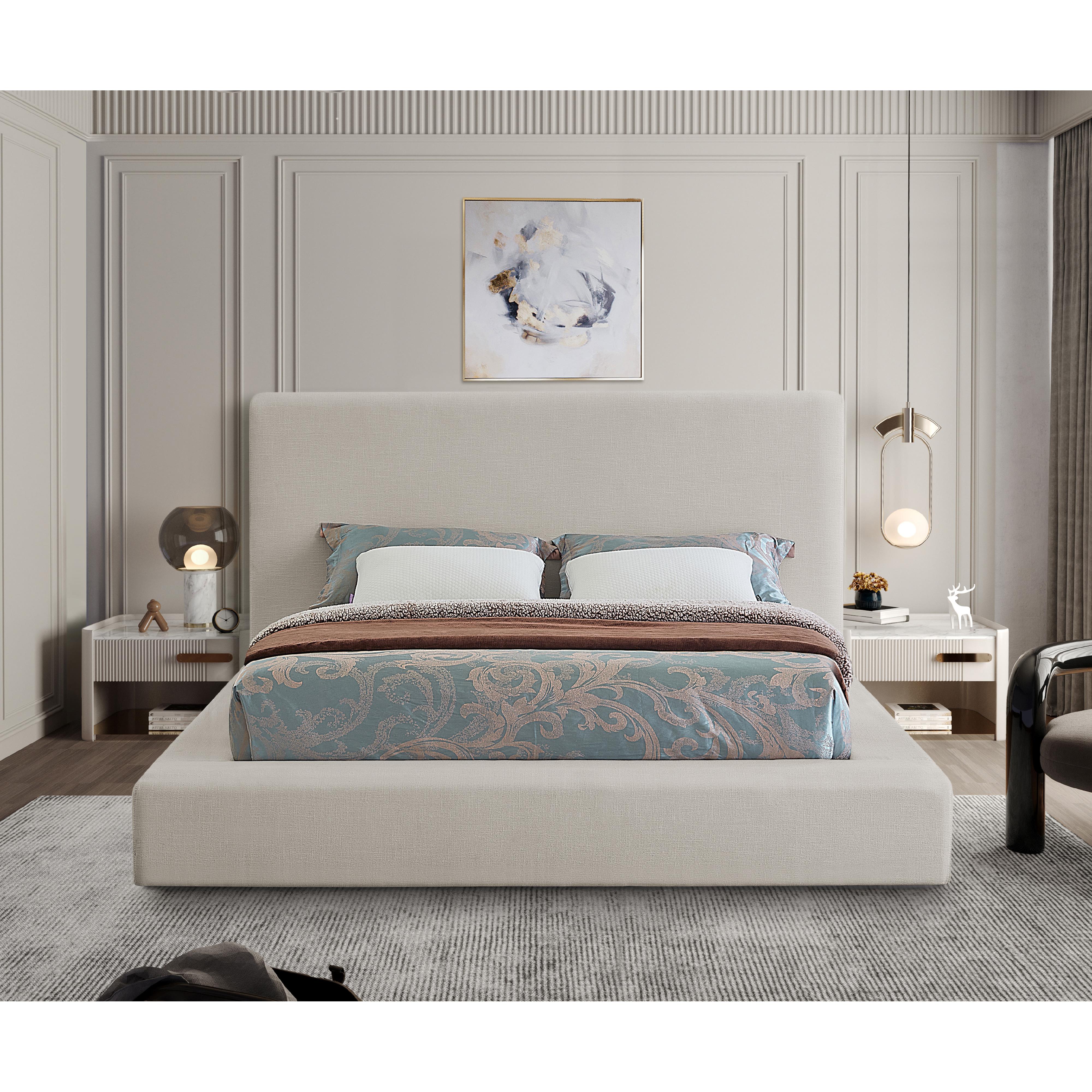 Meridian Devin Beige Linen Textured Fabric King Bed