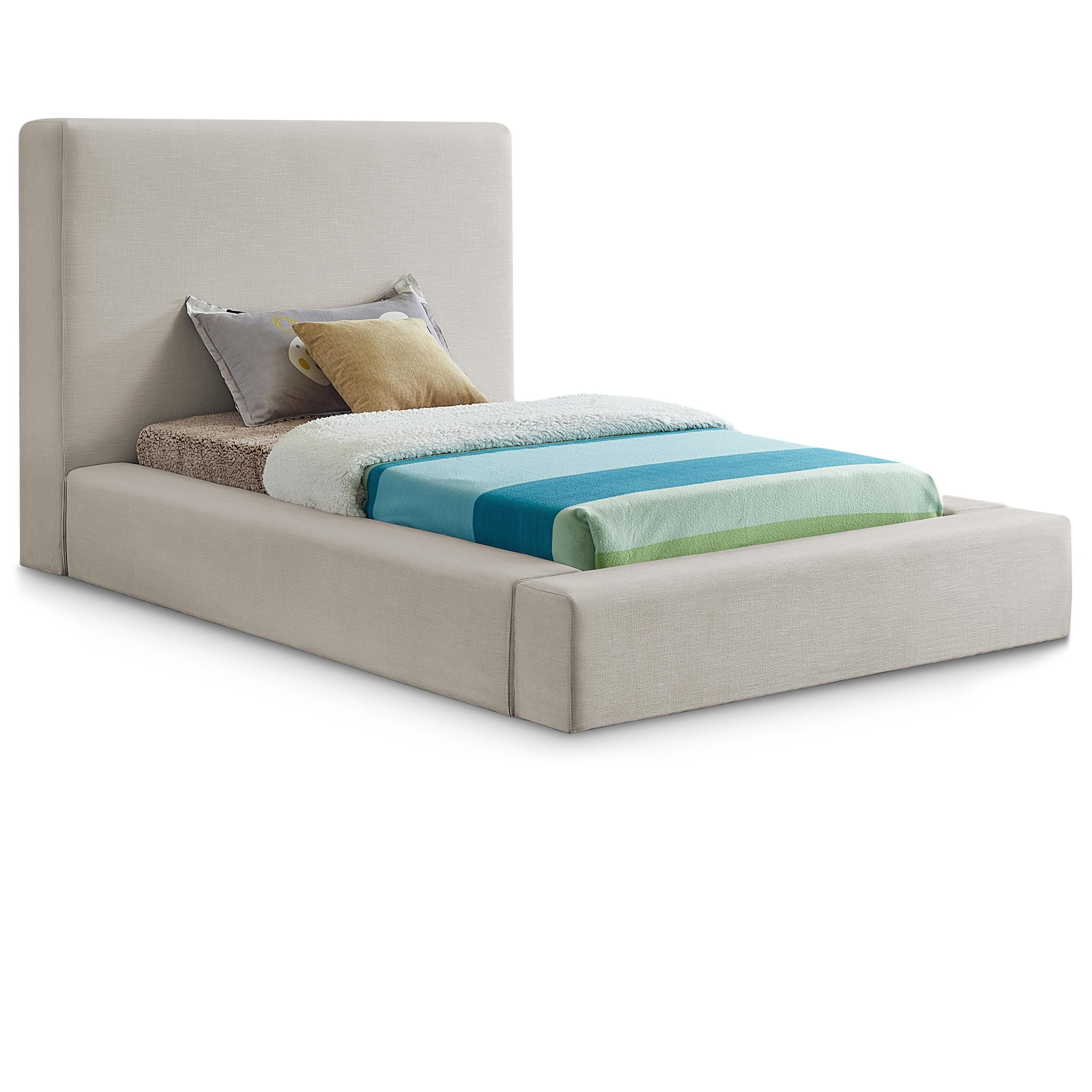 Meridian Devin Beige Linen Textured Fabric Twin Bed