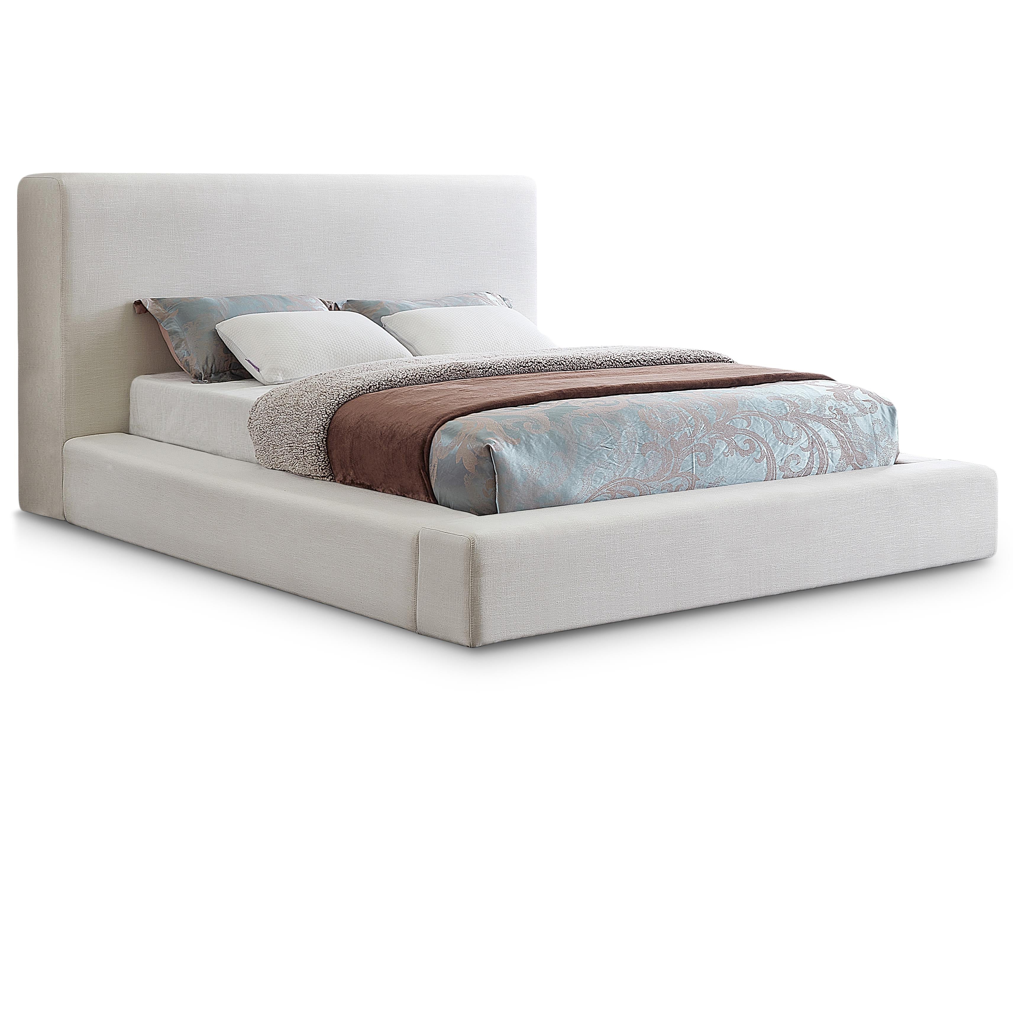 Meridian Devin Cream Linen Textured Fabric Queen Bed