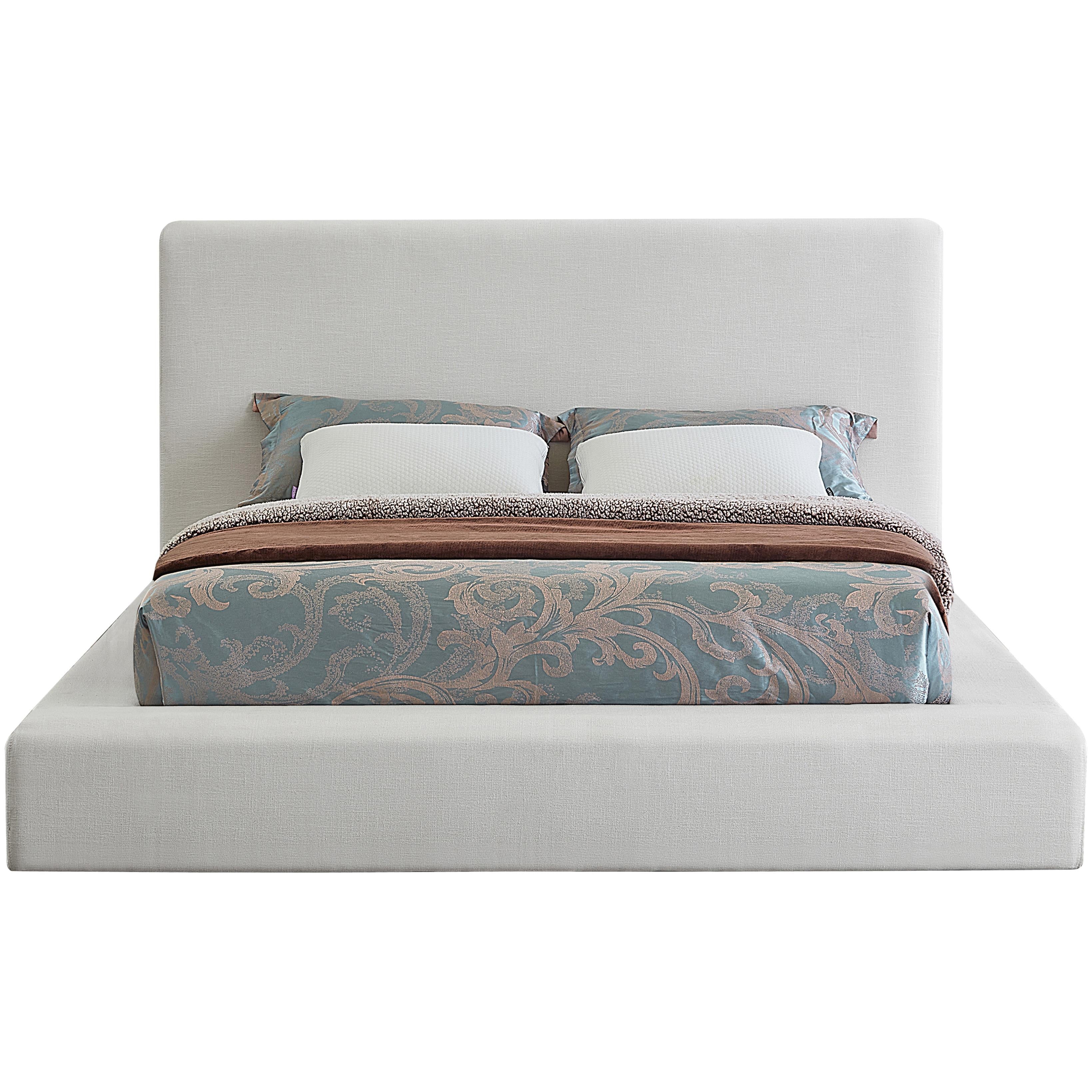 Meridian Devin Cream Linen Textured Fabric Queen Bed