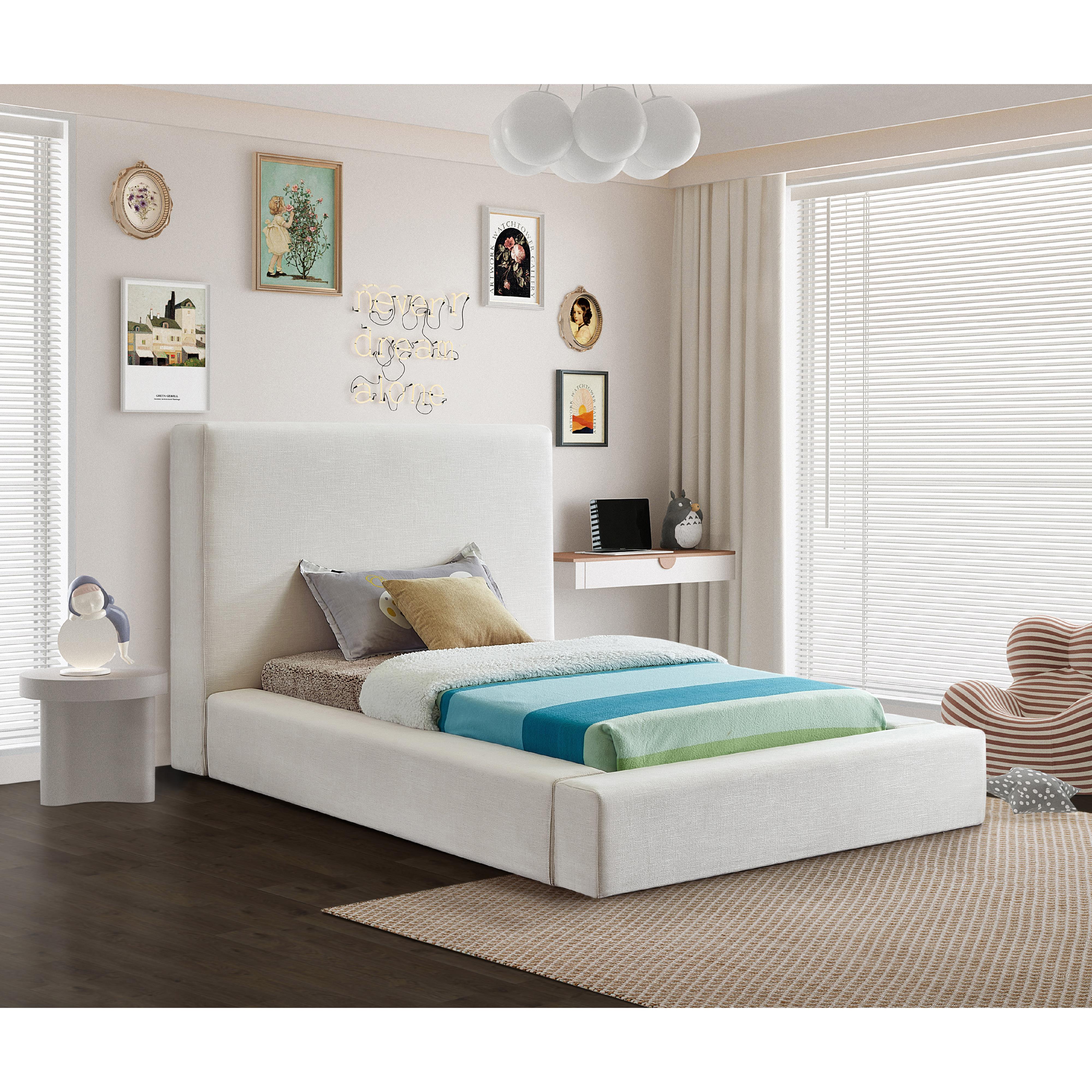 Meridian Devin Cream Linen Textured Fabric Twin Bed