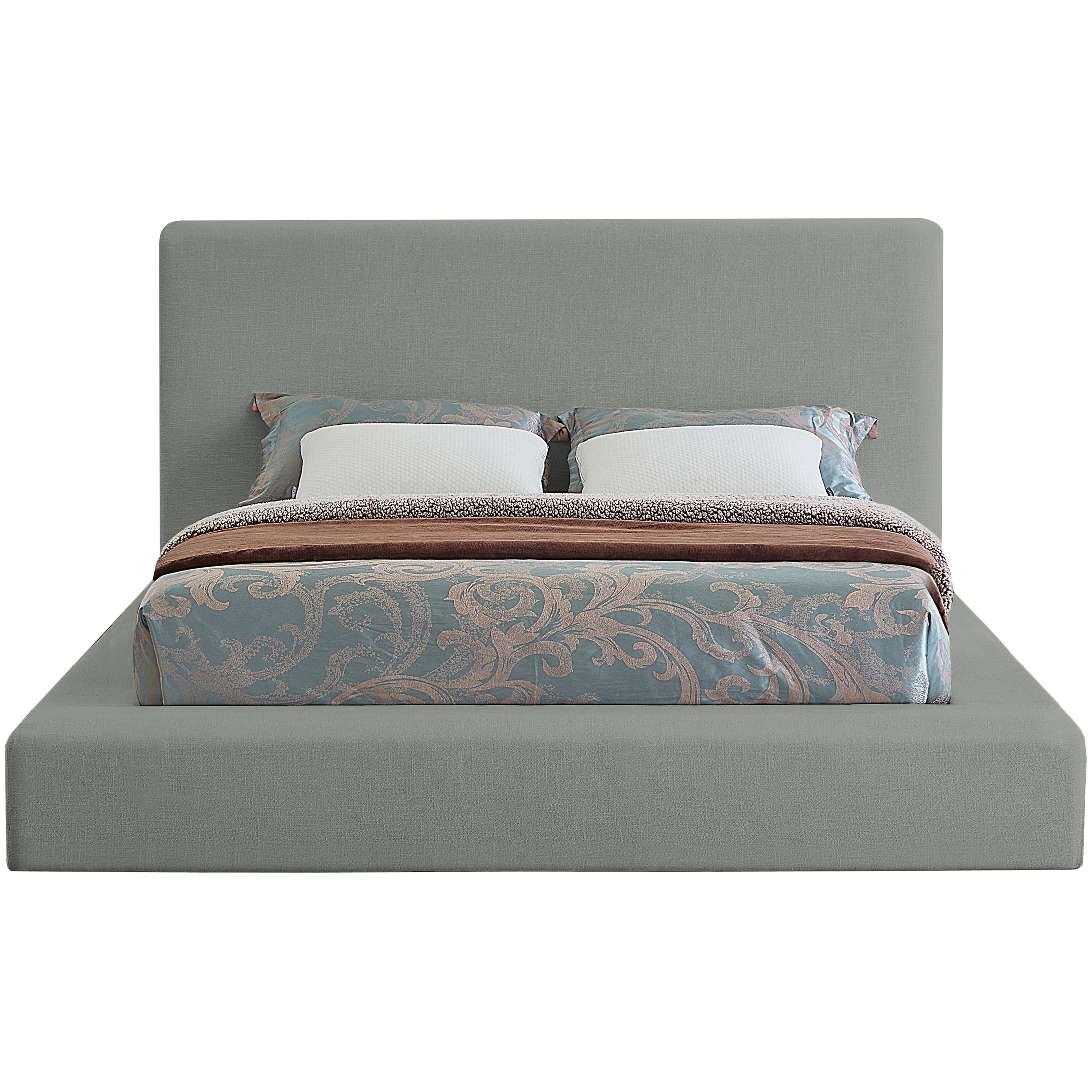Meridian Devin Grey Linen Textured Fabric Full Bed