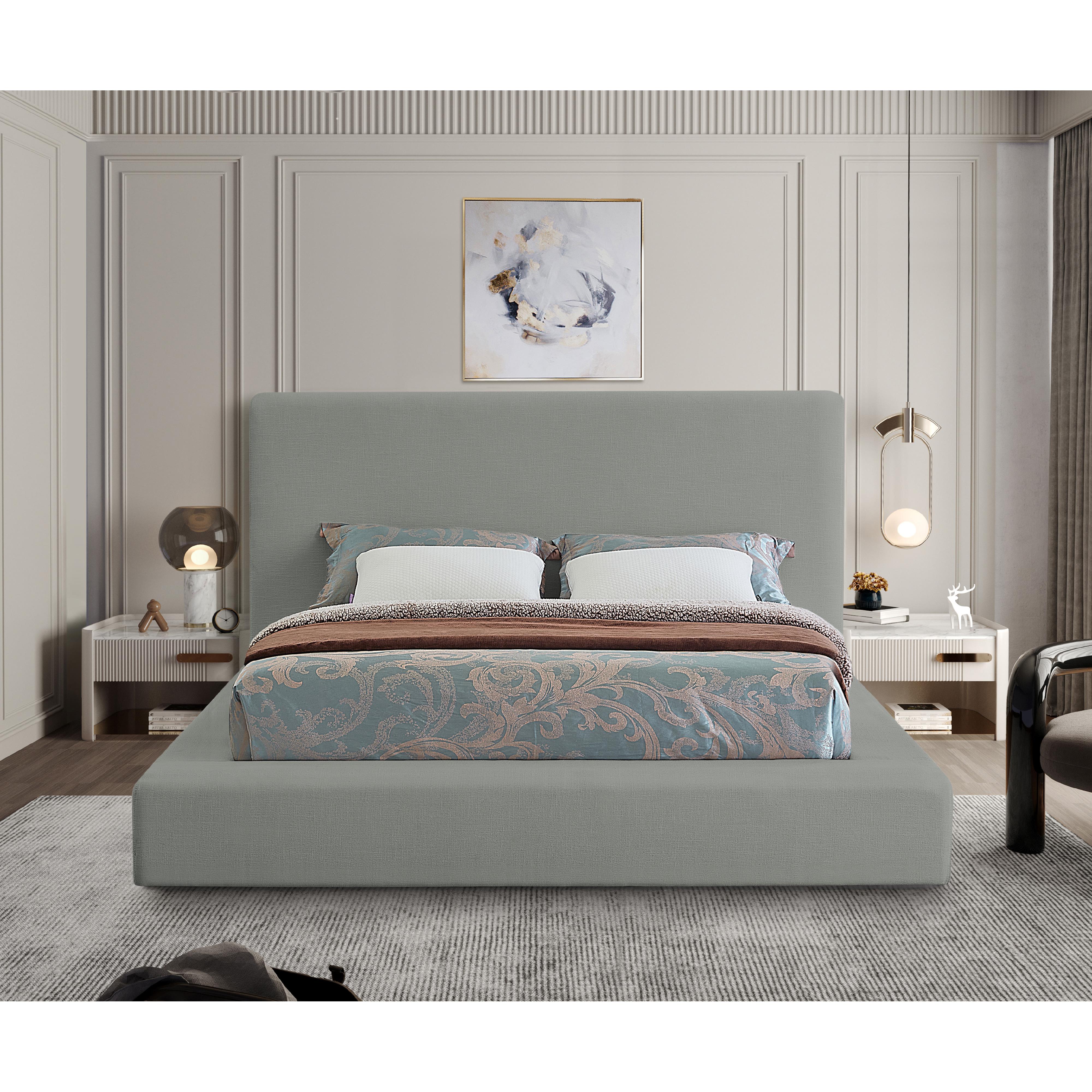 Meridian Devin Grey Linen Textured Fabric Full Bed