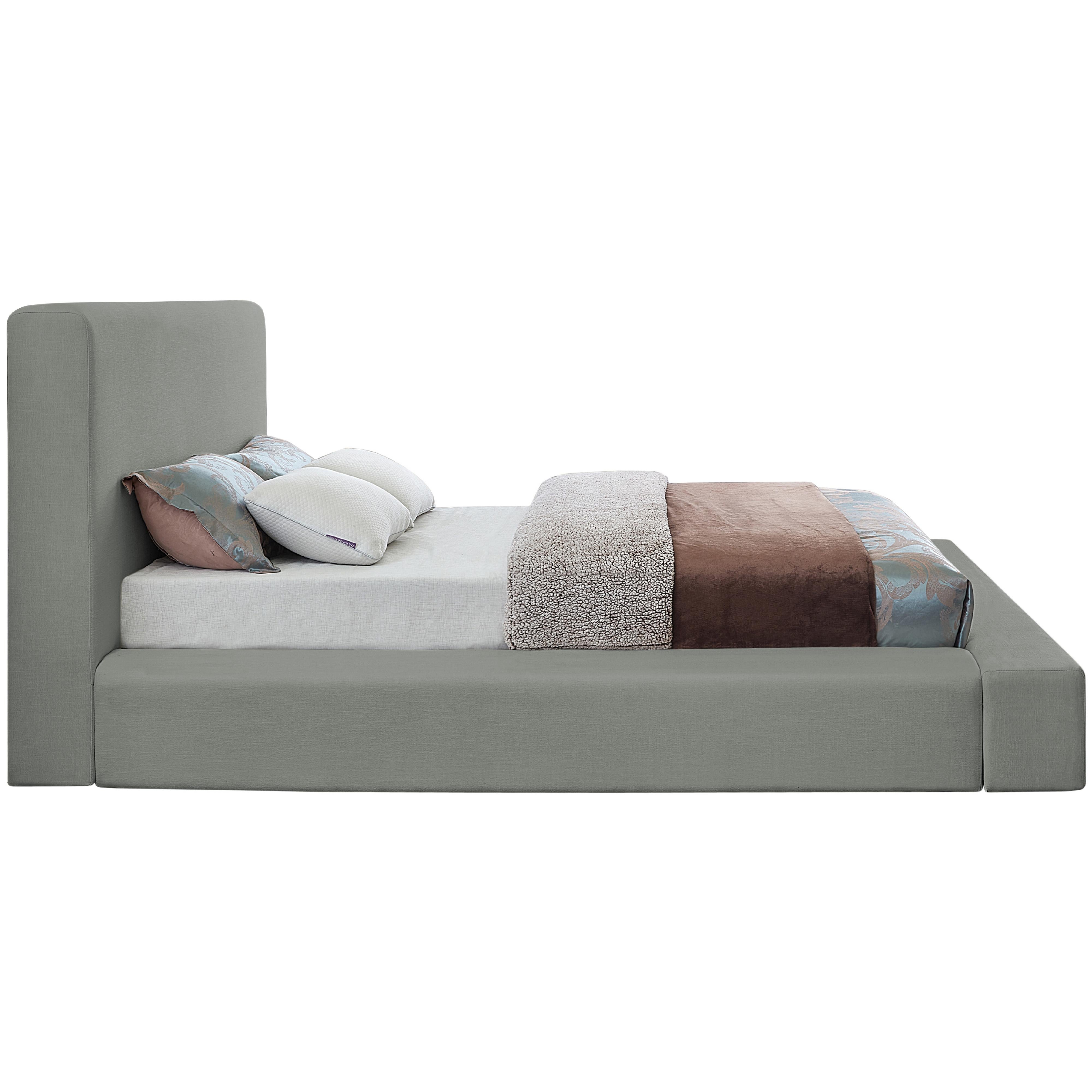 Meridian Devin Grey Linen Textured Fabric Full Bed