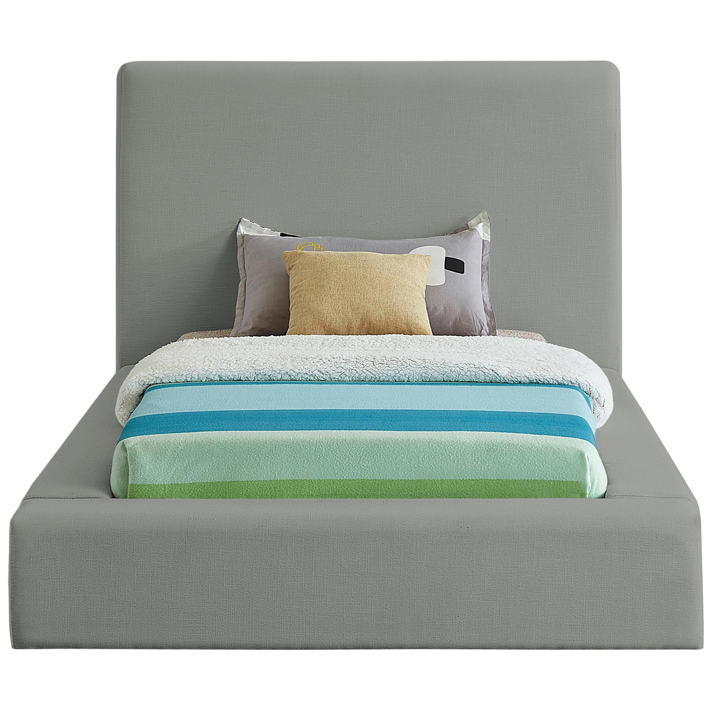 Meridian Devin Grey Linen Textured Fabric Twin Bed