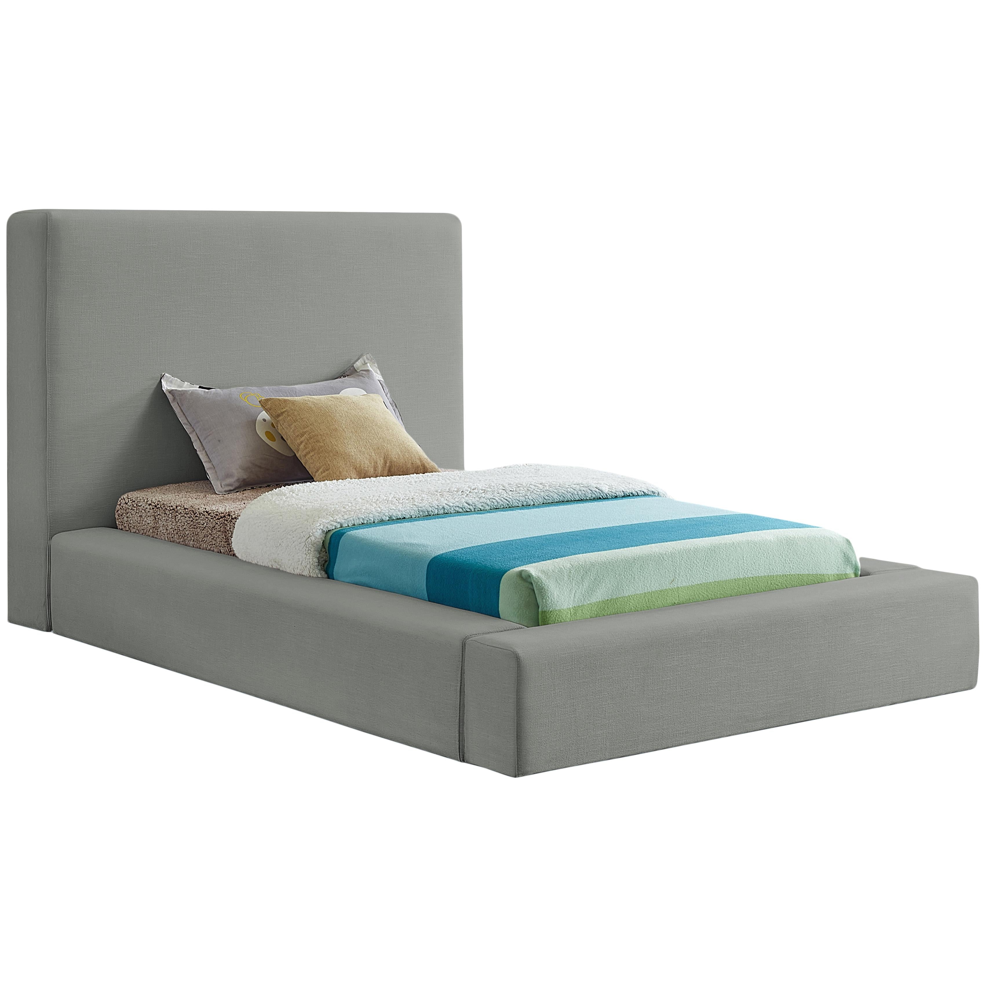 Meridian Devin Grey Linen Textured Fabric Twin Bed