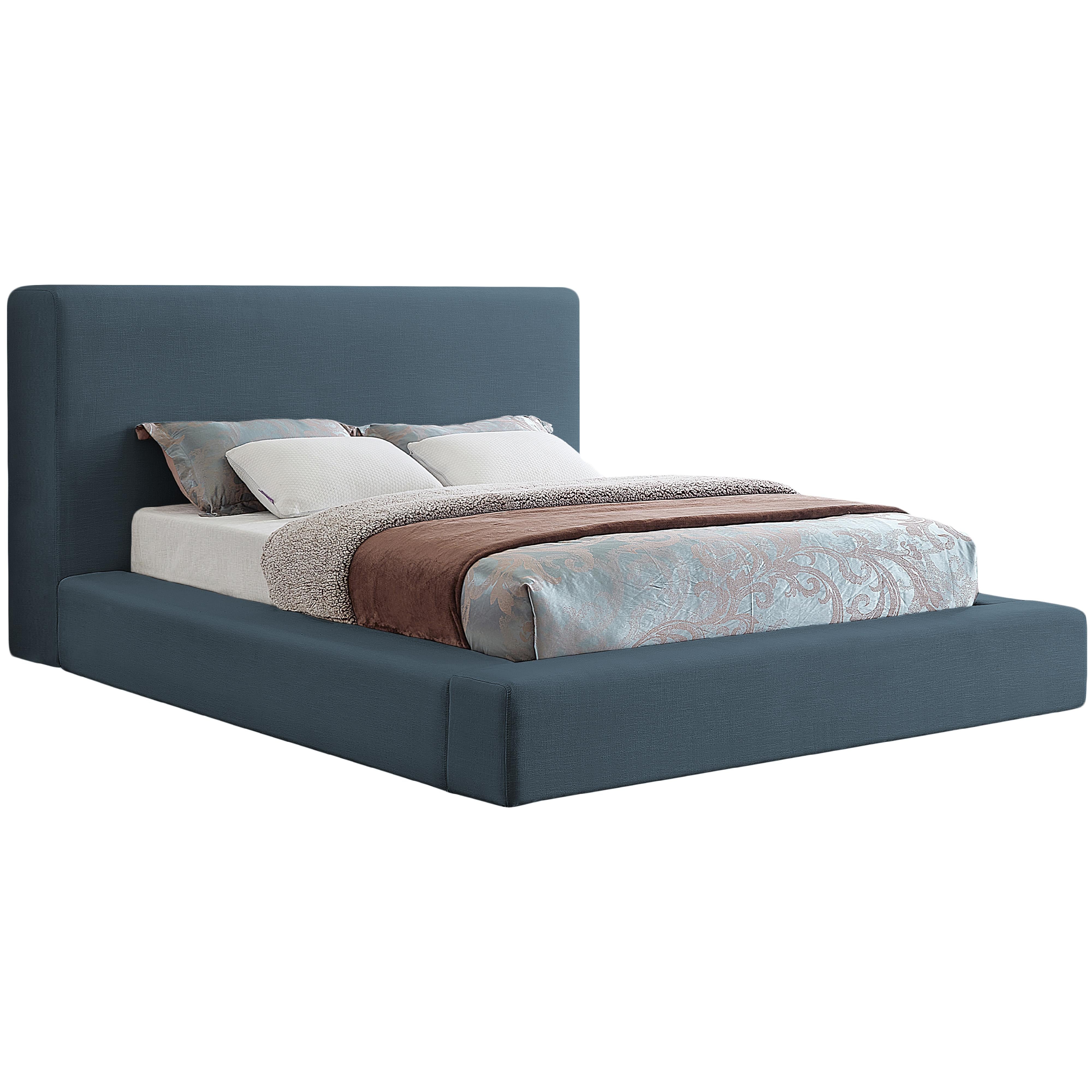 Meridian Devin Navy Linen Textured Fabric Queen Bed