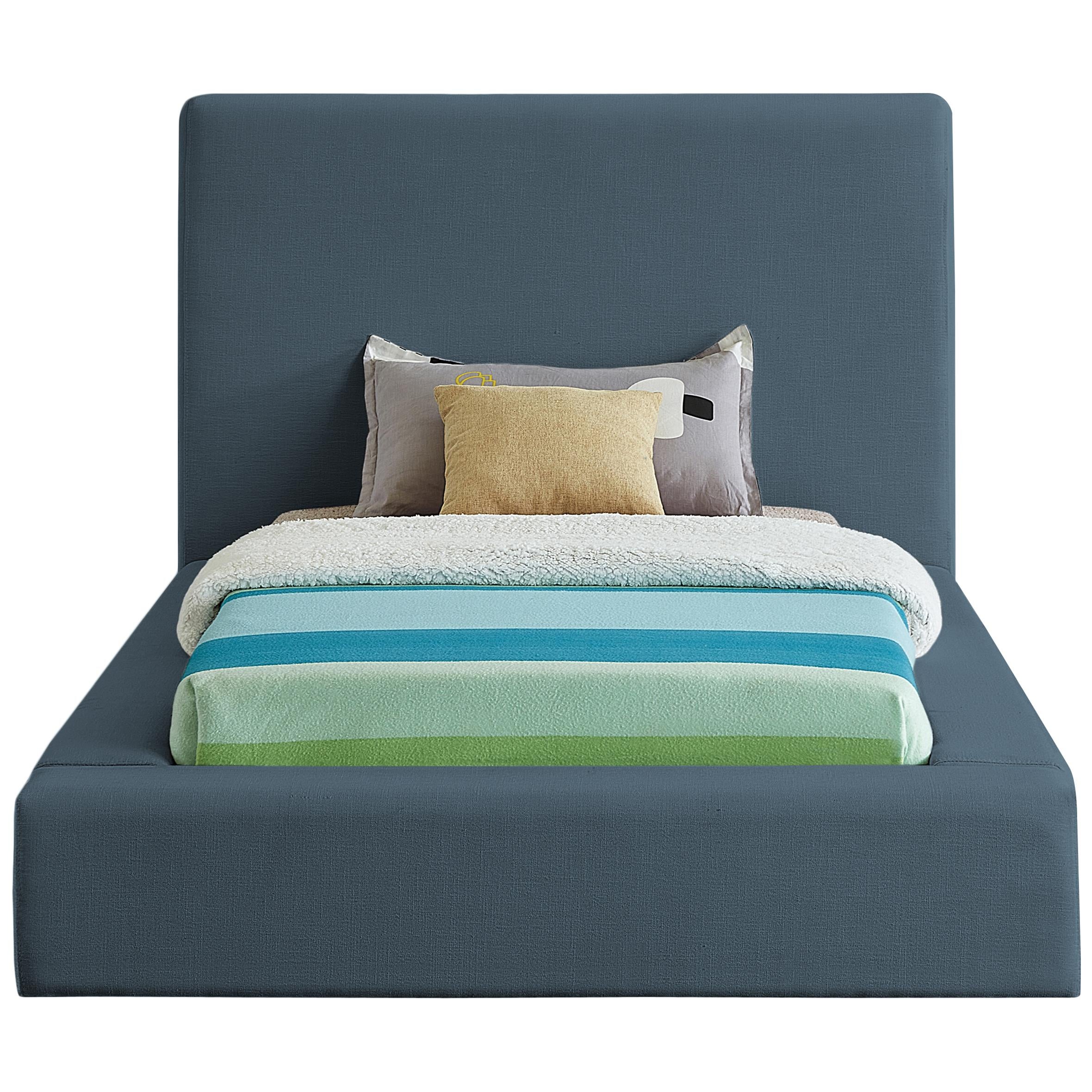 Meridian Devin Navy Linen Textured Fabric Twin Bed