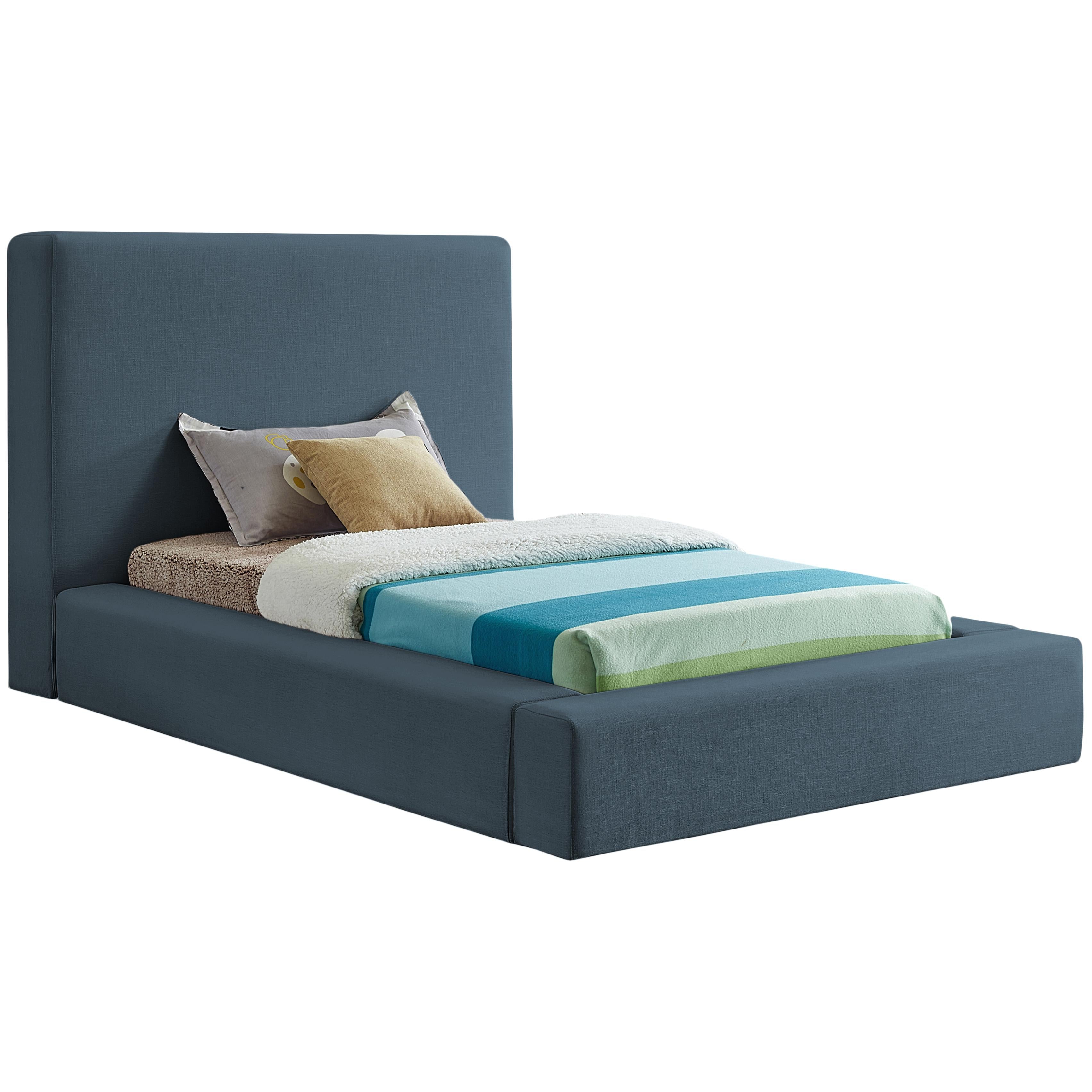 Meridian Devin Navy Linen Textured Fabric Twin Bed