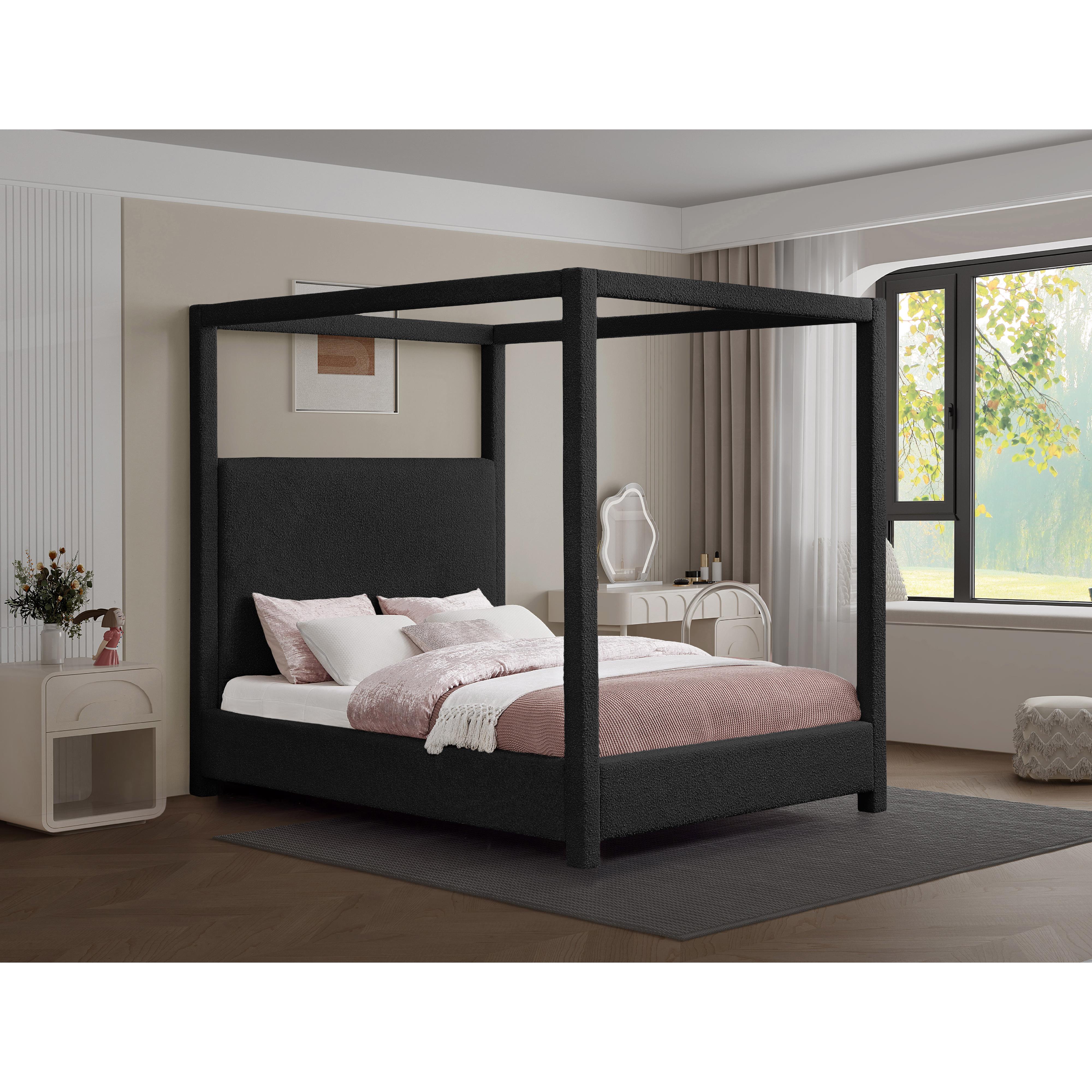 Meridian Eden Black Boucle Fabric King Bed (3 Boxes)